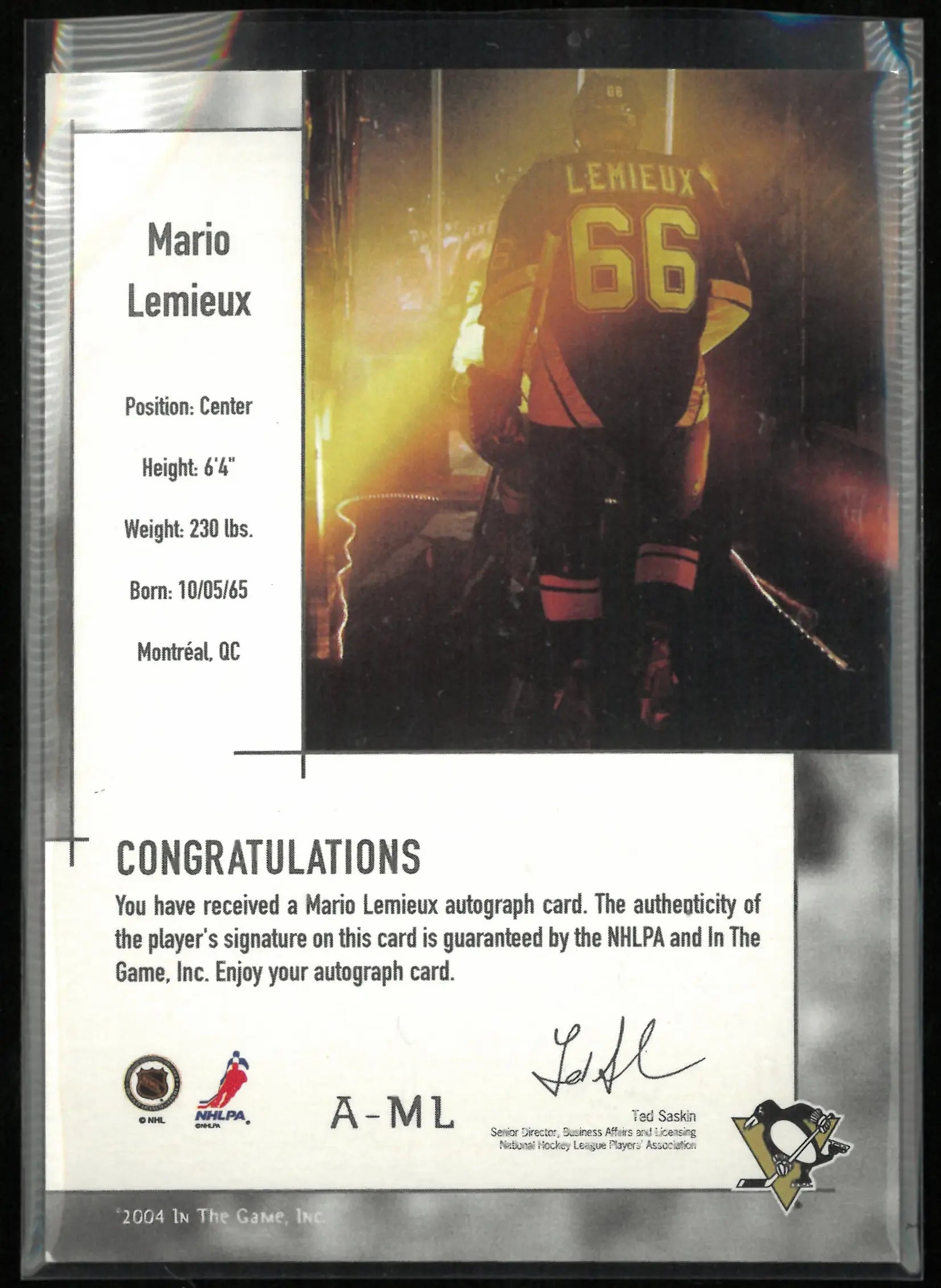 2004 In The Game Signature Series Autograph Mario Lemieux Auto 