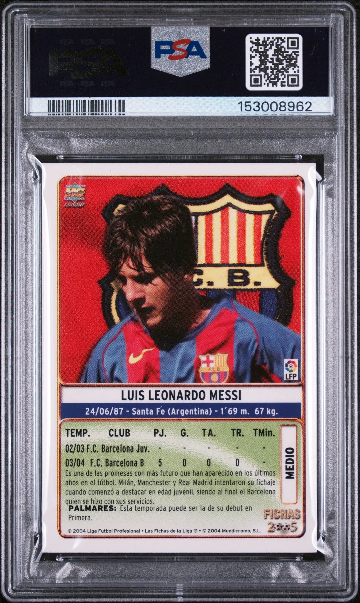2004 Mundicromo Liga Rookie Lionel Messi RC PSA 7 