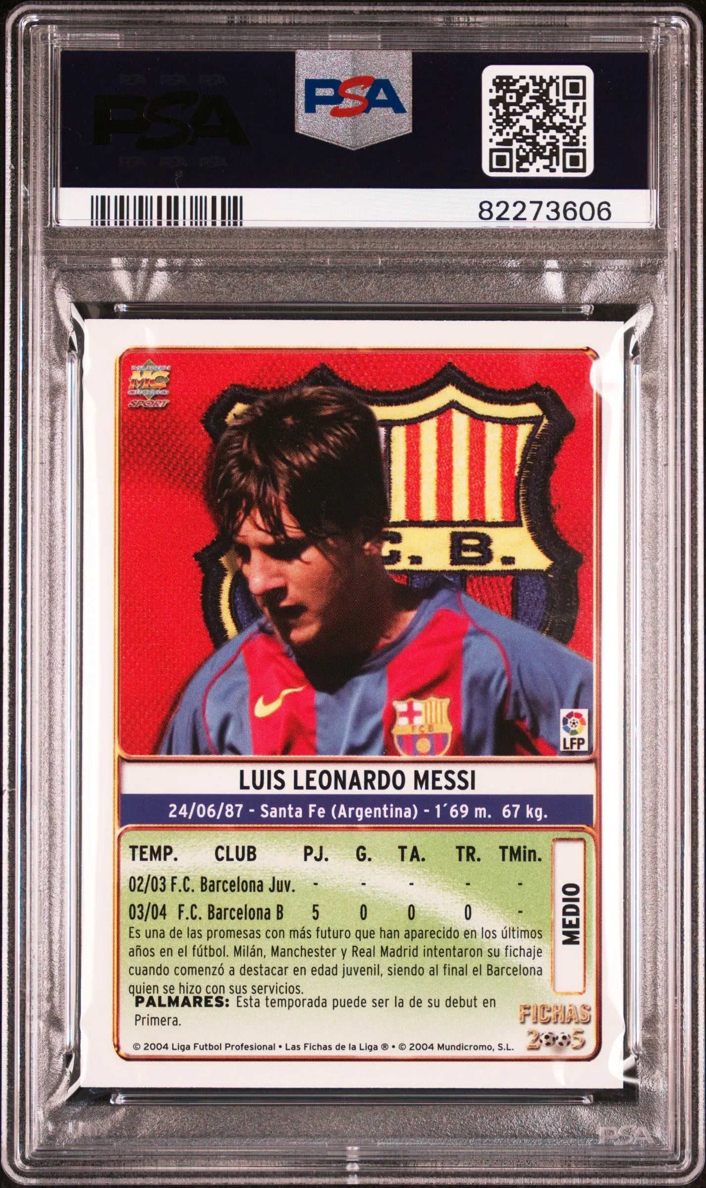 2004 Mundicromo Liga Rookie Lionel Messi RC #617 PSA 9 F.C. Barcelona 