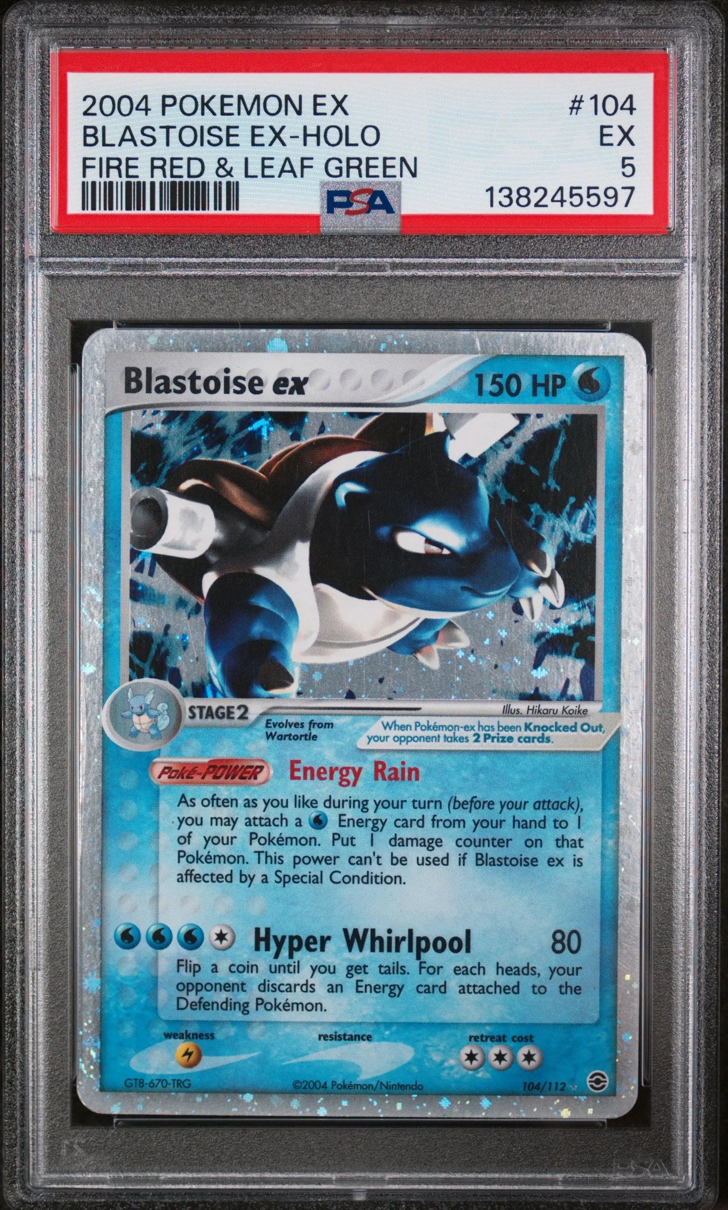 2004 Pokemon EX Fire Red & Leaf Green Blastoise EX Holo PSA 5 104/112 