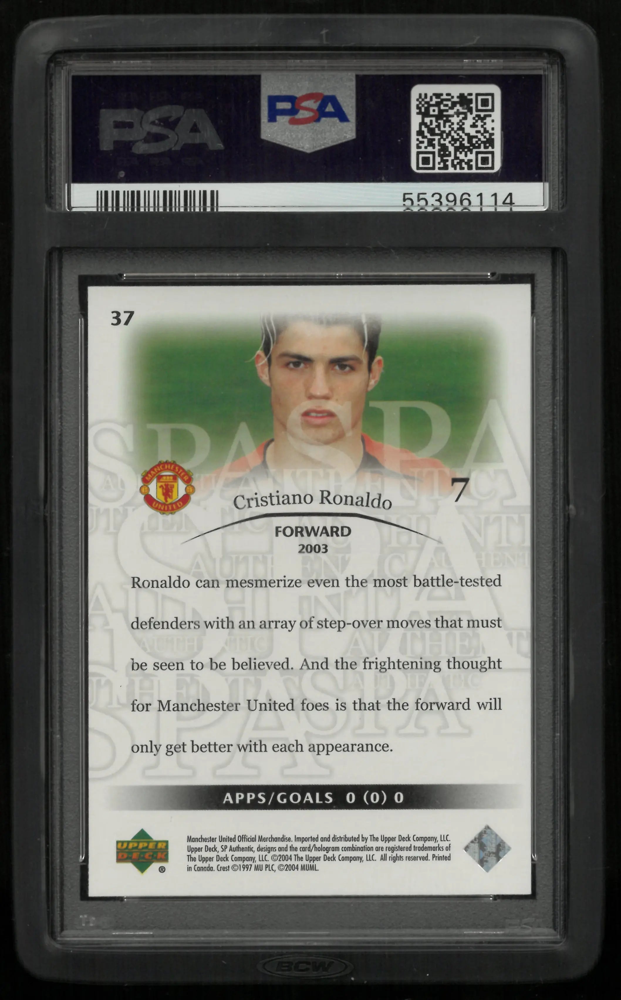 2004 SP Authentic Manchester United Cristiano Ronaldo #37 PSA 9 