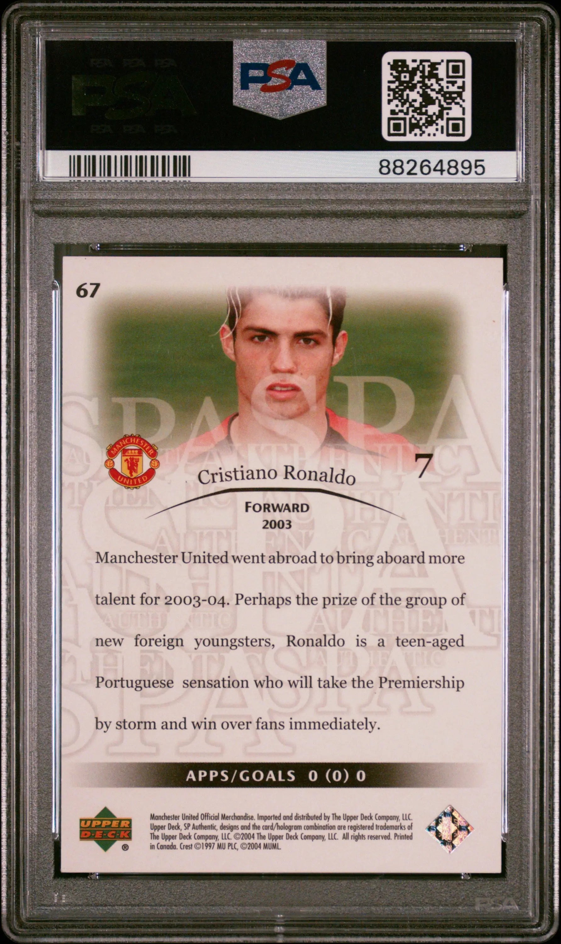 2004 SP Authentic Manchester United Cristiano Ronaldo #67 PSA 8 