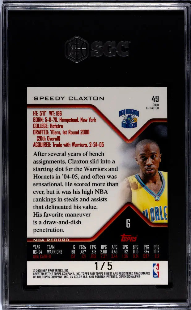 2004 Topps Finest Basketball Speedy Claxton Gold XFractor SGC 9.5 1/5 