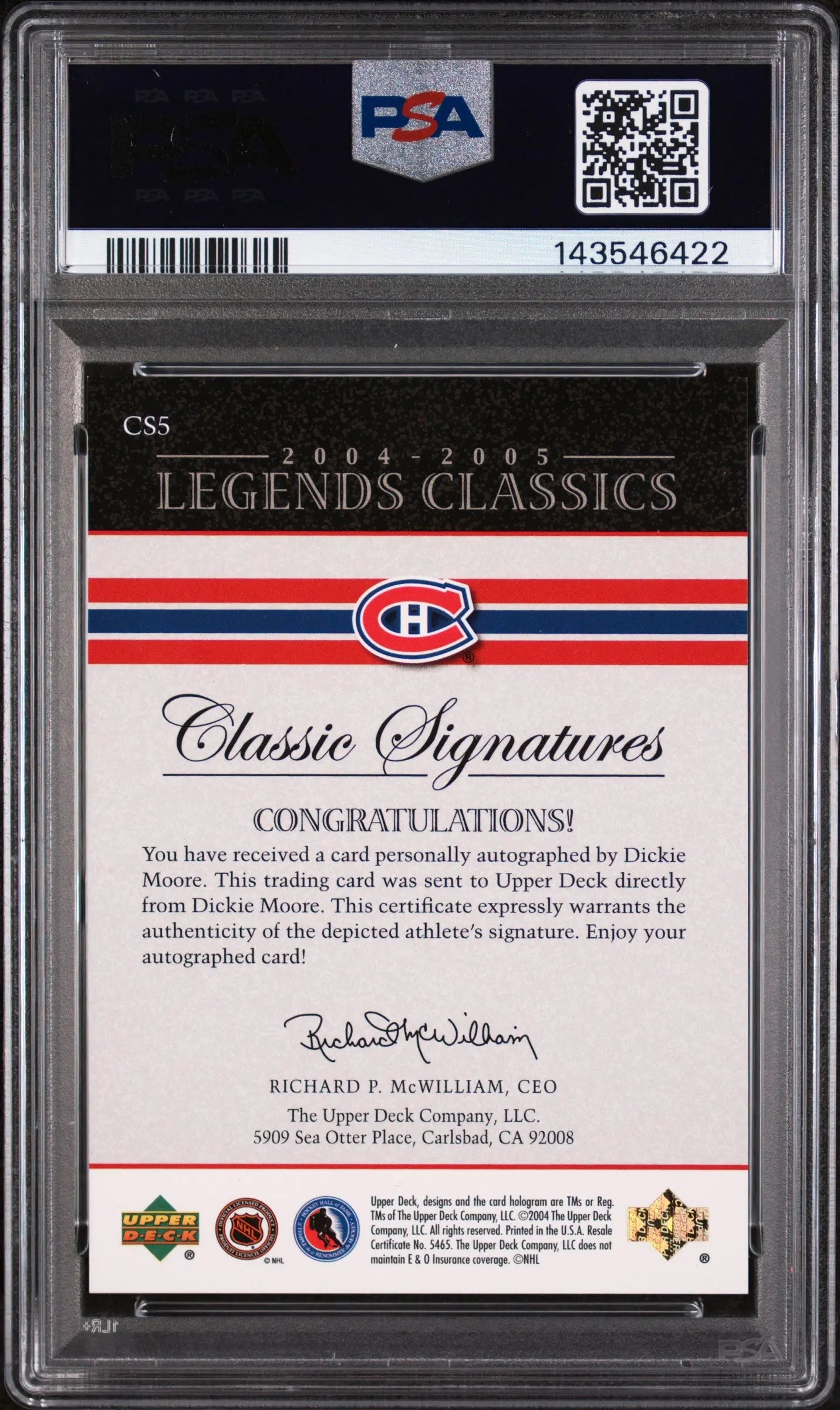 2004 Upper Deck Legends Classics Signatures Dickie Moore Autograph Auto PSA 8 