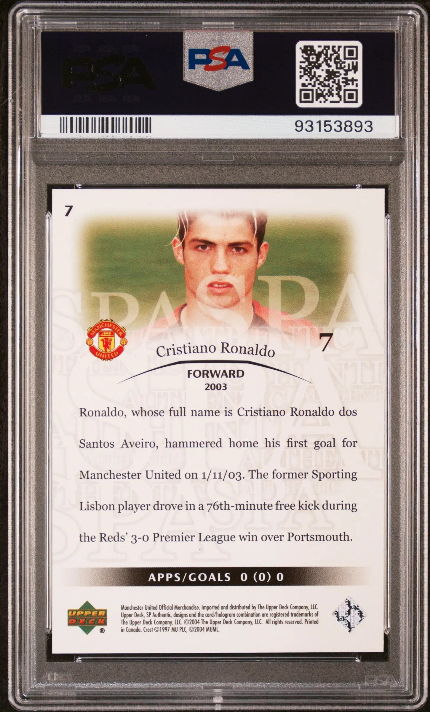 2004 Upper Deck SP Authentic Manchester United Cristiano Ronaldo #7 PSA 8 