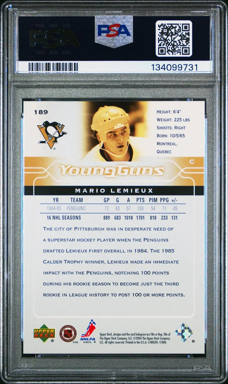 2004 Upper Deck Young Guns Retro Mario Lemieux Canadian Exclusives Pop 1 PSA 9 