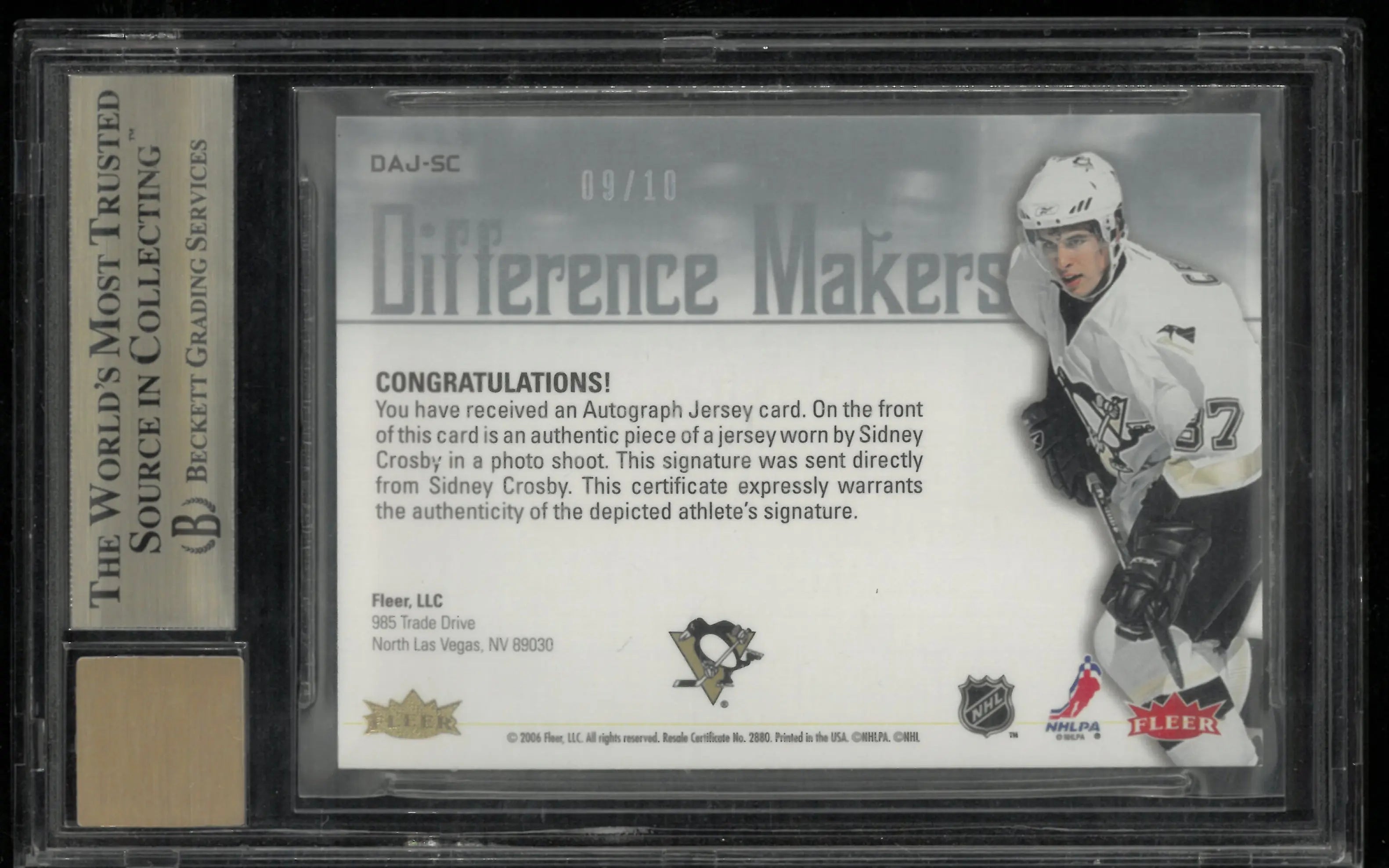 2005-06 Fleer Ultra Difference Makers RC Jersey Auto Sidney Crosby BGS 9.5 /10 