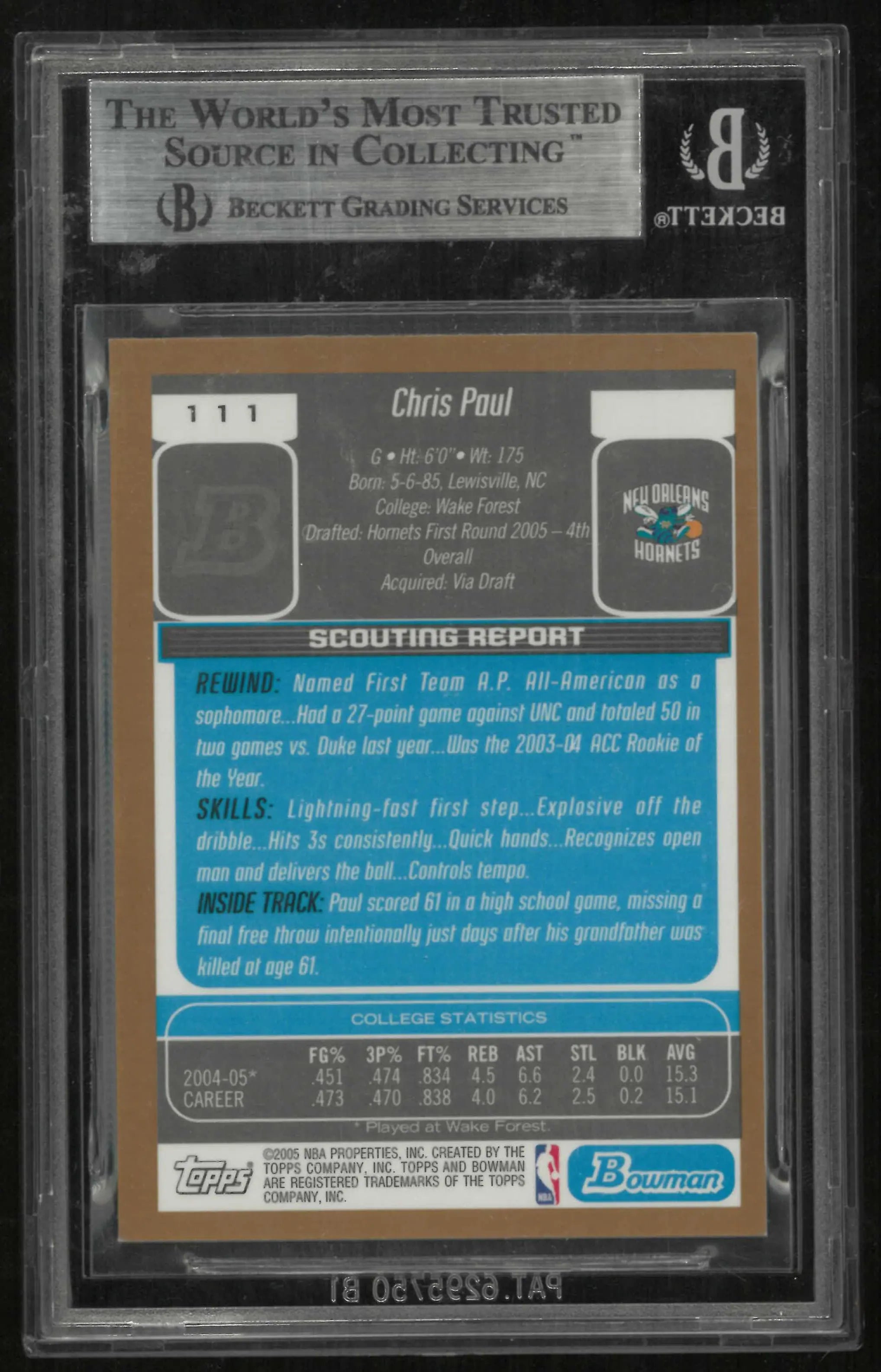 2005-06 Topps Bowman Rookie Chris Paul RC BGS 8.5 