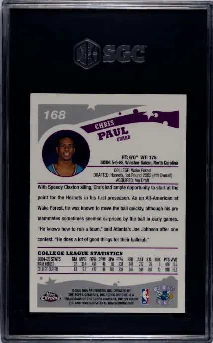 2005-06 Topps Chrome Rookie Chris Paul RC SGC 8.5 