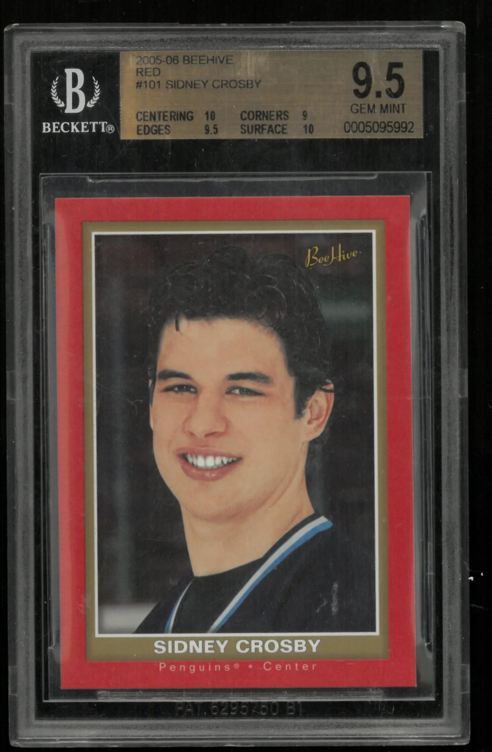 2005-06 UD Beehive Red Sidney Crosby RC Rookie BGS 9.5 High Sub Grades 
