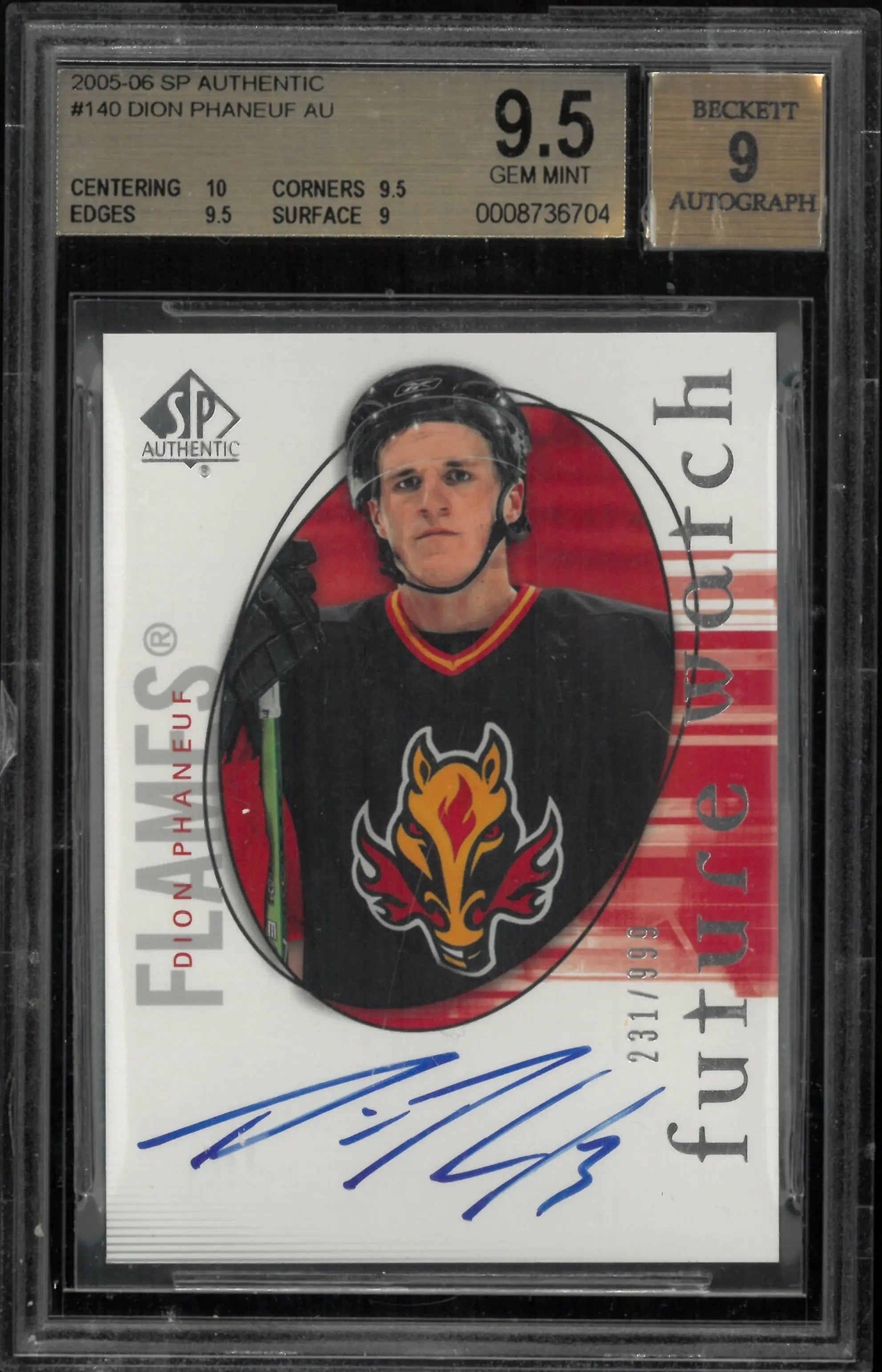 2005-06 UD SP Authentic Dion Phaneuf RC Rookie Future Watch Auto BGS 9.5 Auto 9 