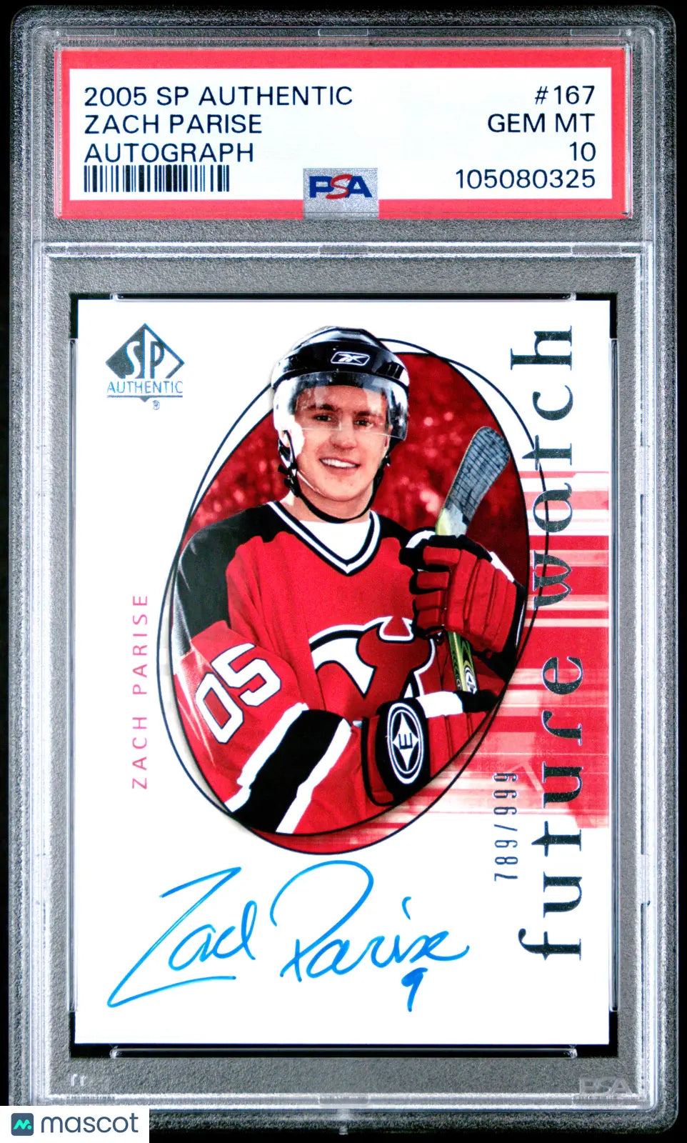 2005-06 UD SP Authentic Zach Parise RC Future Watch Auto Autograph /999 PSA 10 