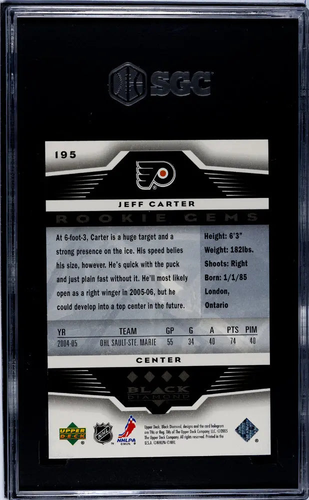 2005-06 Upper Deck Black Diamond Jeff Carter Rookie Gems SGC 9.5 