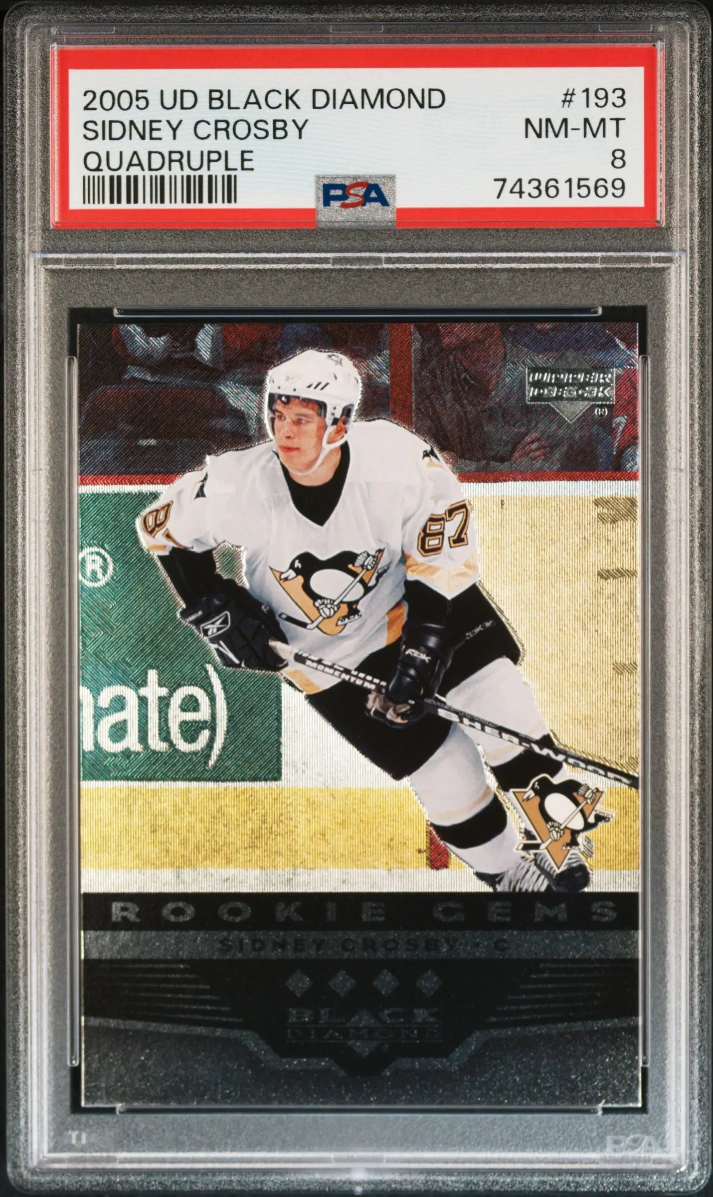 2005-06 Upper Deck Black Diamond Sidney Crosby RC Rookie Gems Quadruple PSA 8 