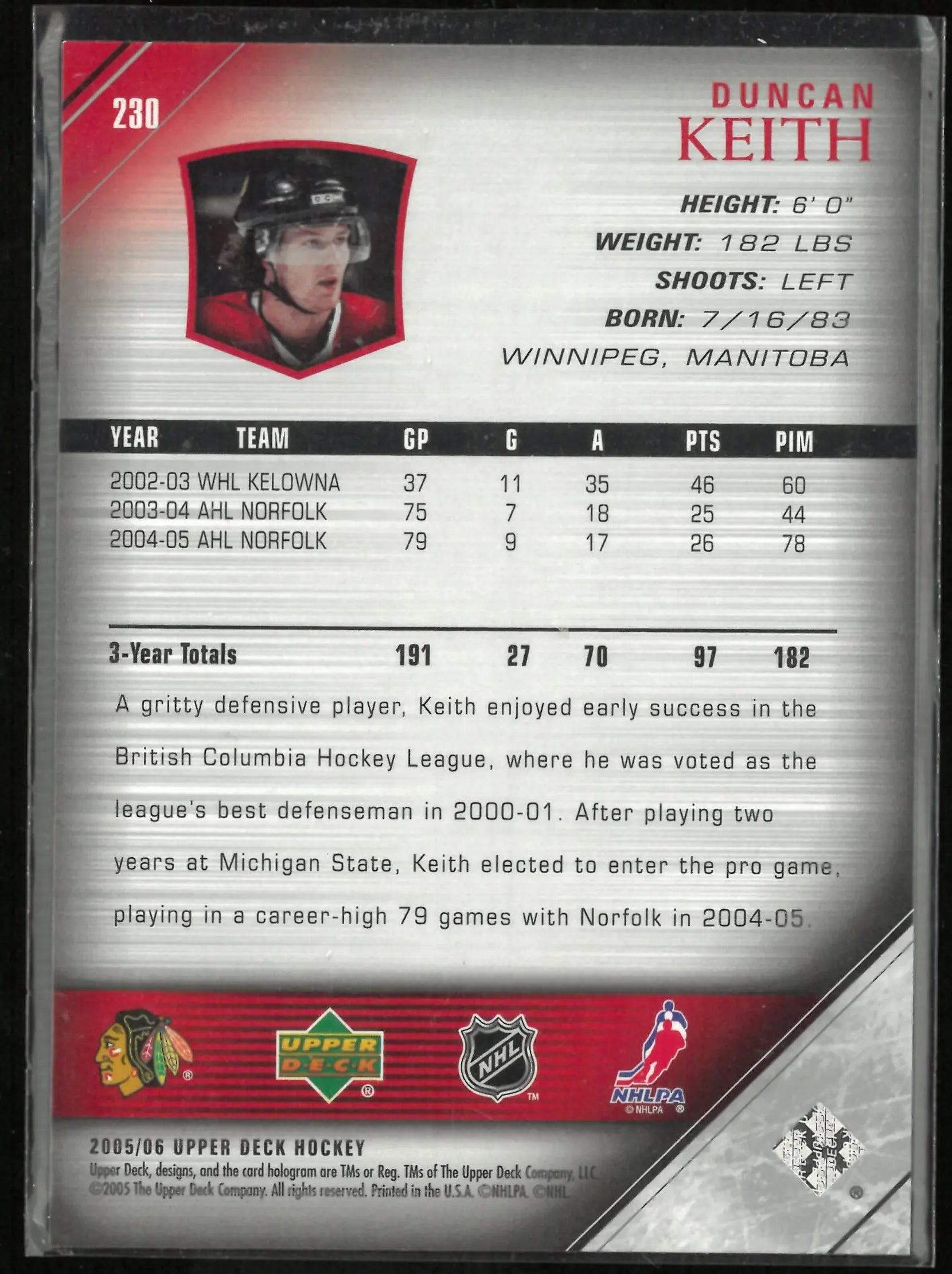 2005-06 Upper Deck Duncan Keith 