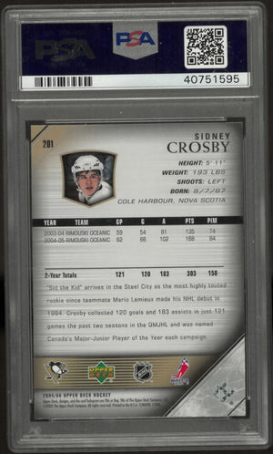 2005-06 Upper Deck Hockey Sidney Crosby Young Guns RC Rookie #201 PSA 10 