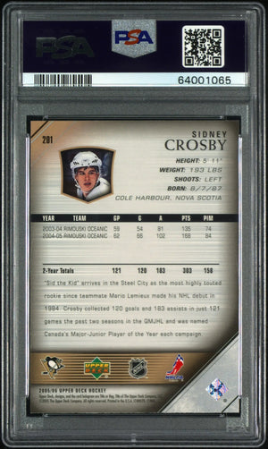 2005-06 Upper Deck Hockey Sidney Crosby Young Guns RC #201 PSA 10 