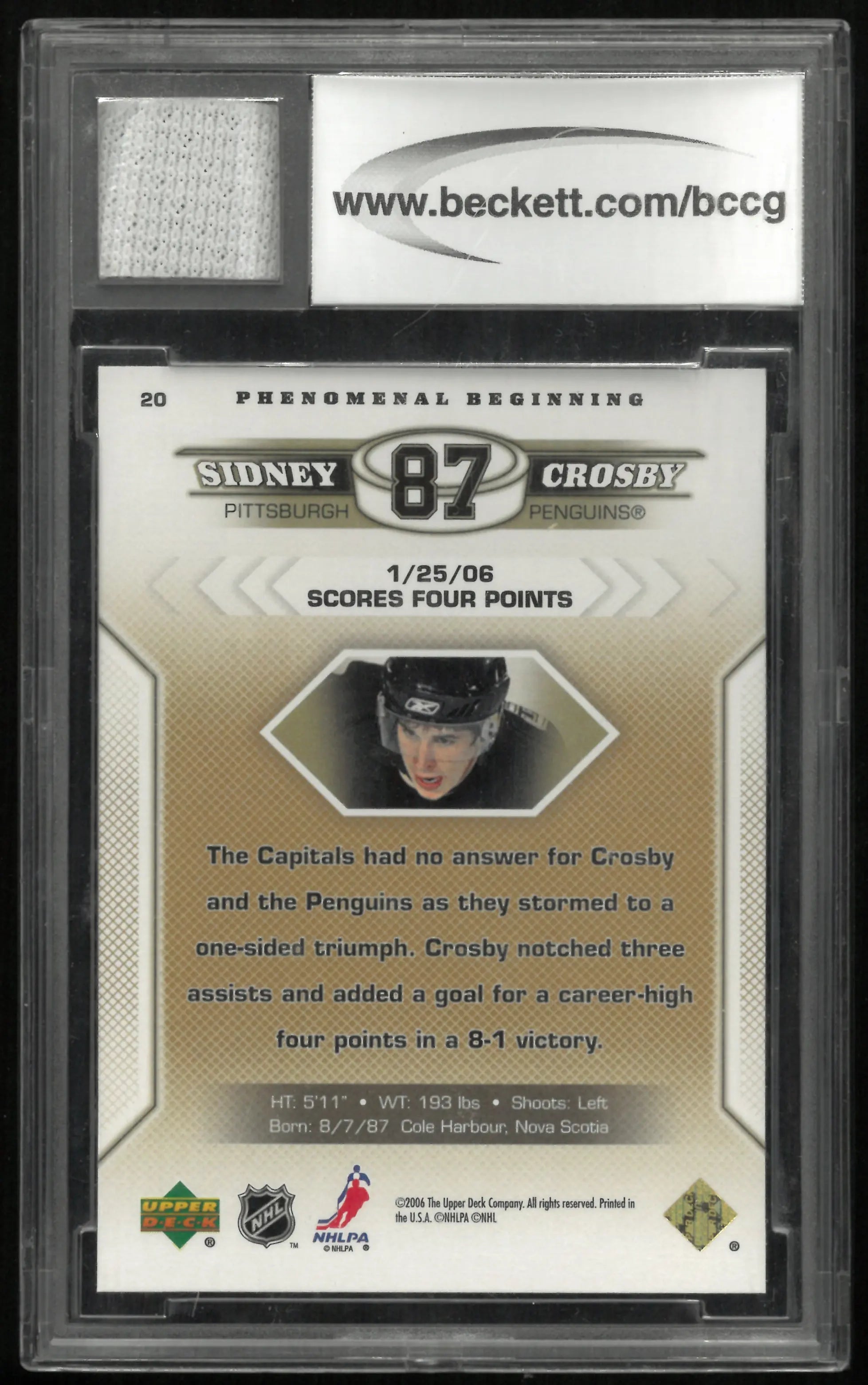 2005-06 Upper Deck Phenomenal Beginnings Rookie Sidney Crosby RC BCCG 10 