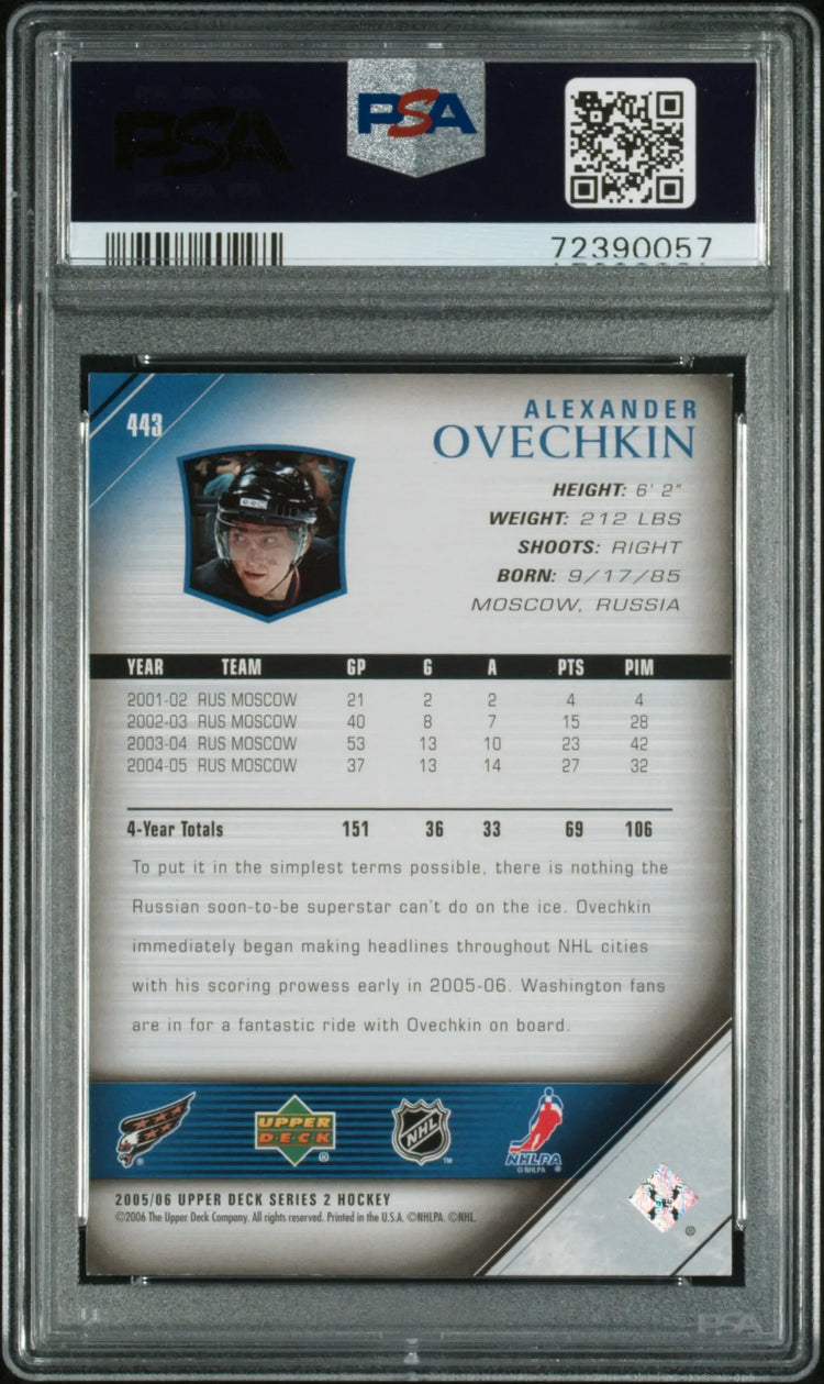 2005/06 Upper Deck Series 2 Young Guns Rookie Alexander Ovechkin RC PSA 8 