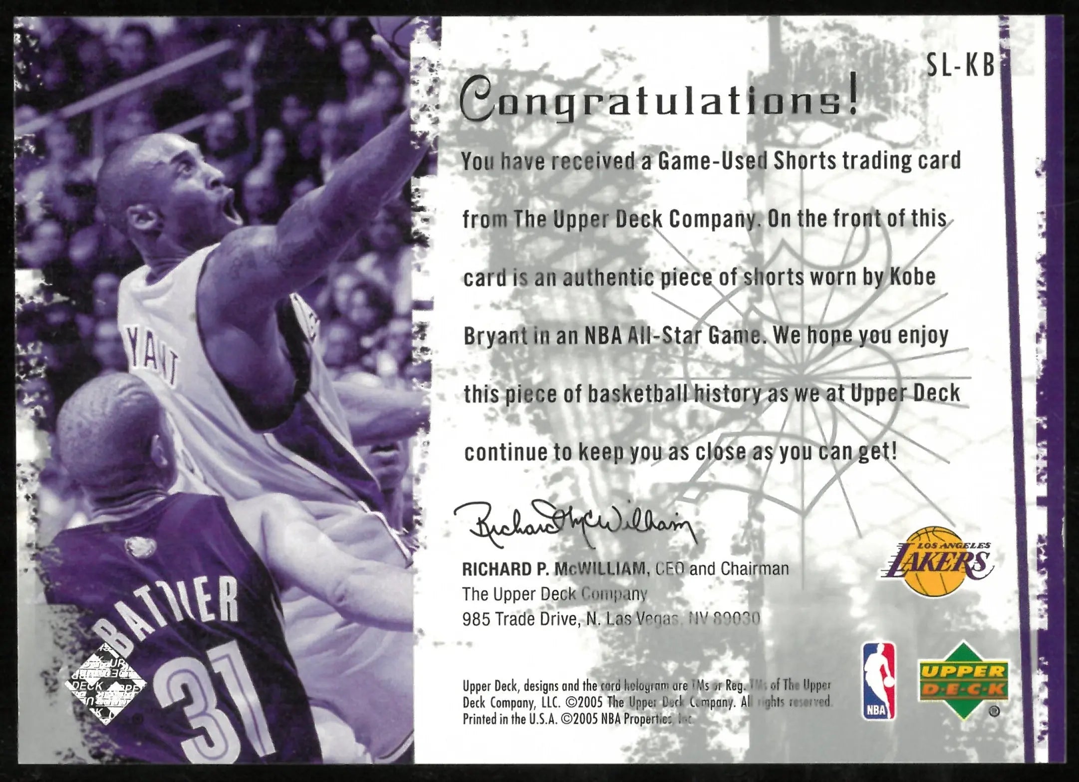 2005-06 Upper Deck Slam Dunk Swatches Patch Kobe Bryant 