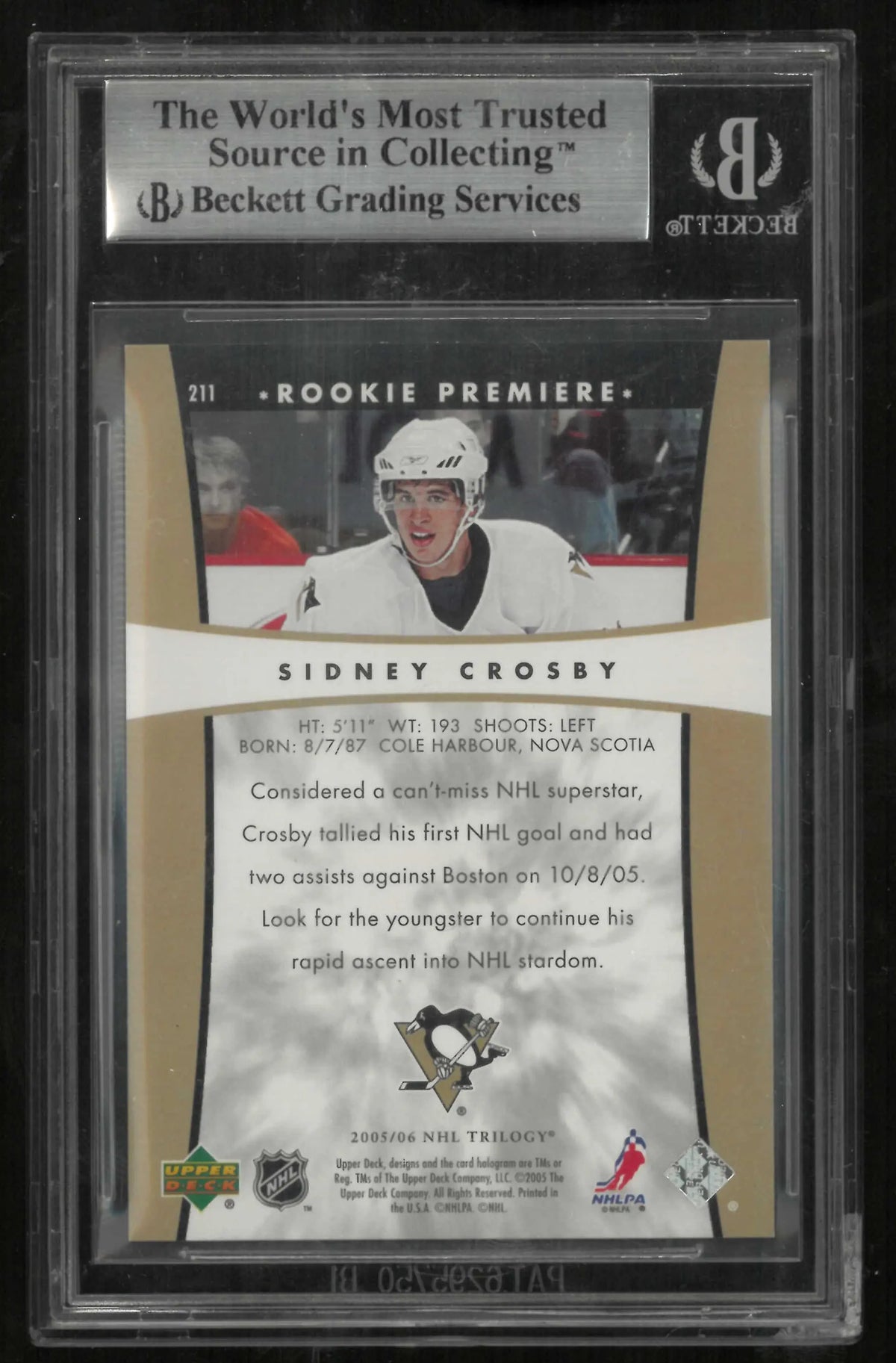 2005-06 Upper Deck Trilogy Rookie Premier Sidney Crosby /999 RC BGS 9 