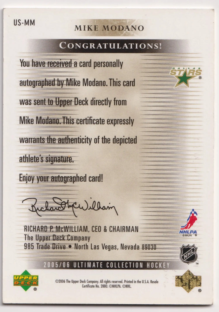2005-06 Upper Deck Ultimate Autograph Mike Modano Auto 