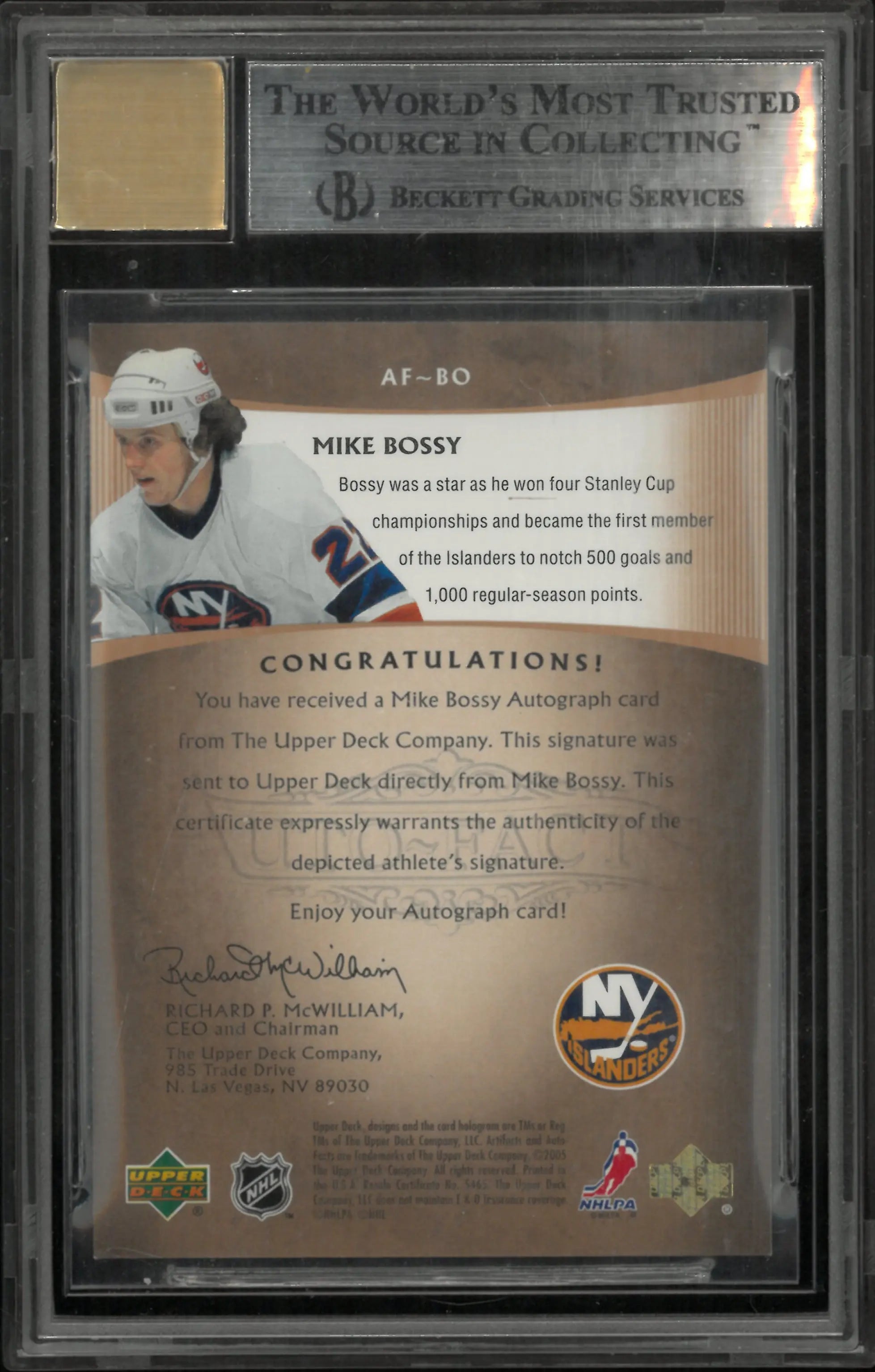 2005 Artifacts Auto Facts Copper Mike Bossy Autograph /75 BGS 8.5 Auto 10 