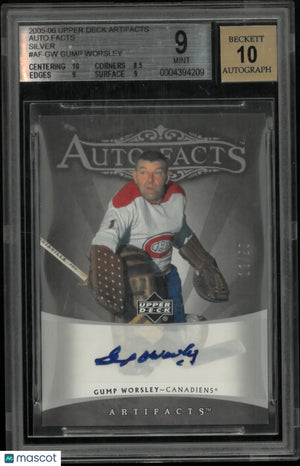 2005 Artifacts Auto Facts Silver Gump Worsley #AF-GW BGS 9 Auto 10 