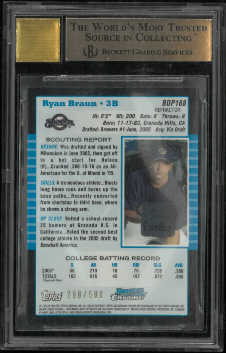 2005 Bowman Chrome Draft Refractors Ryan Braun First Year RC Auto BGS 9.5 /500 