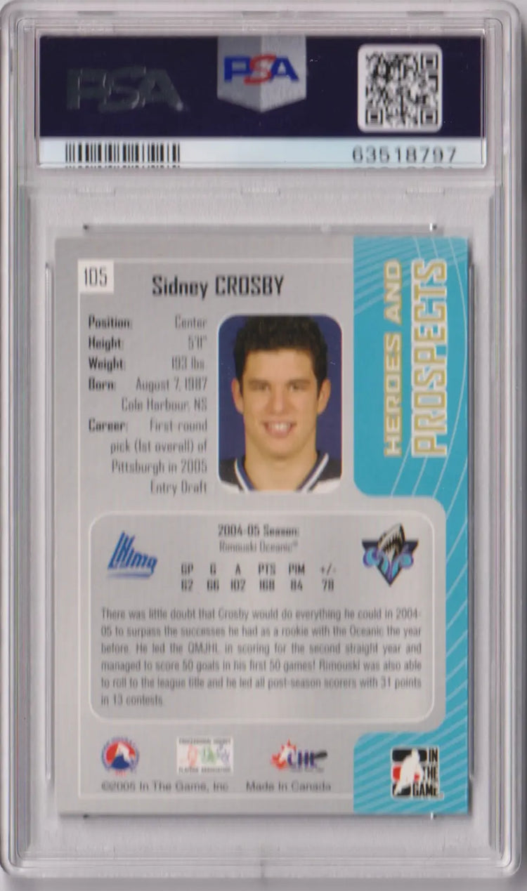 2005 In The Game Heroes & Prospects Sidney Crosby PSA 10 