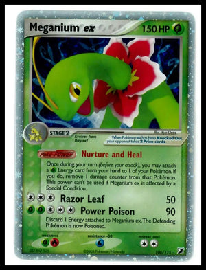 2005 Pokemon EX Unseen Forces Meganium ex 106/115 LP+Swirl 