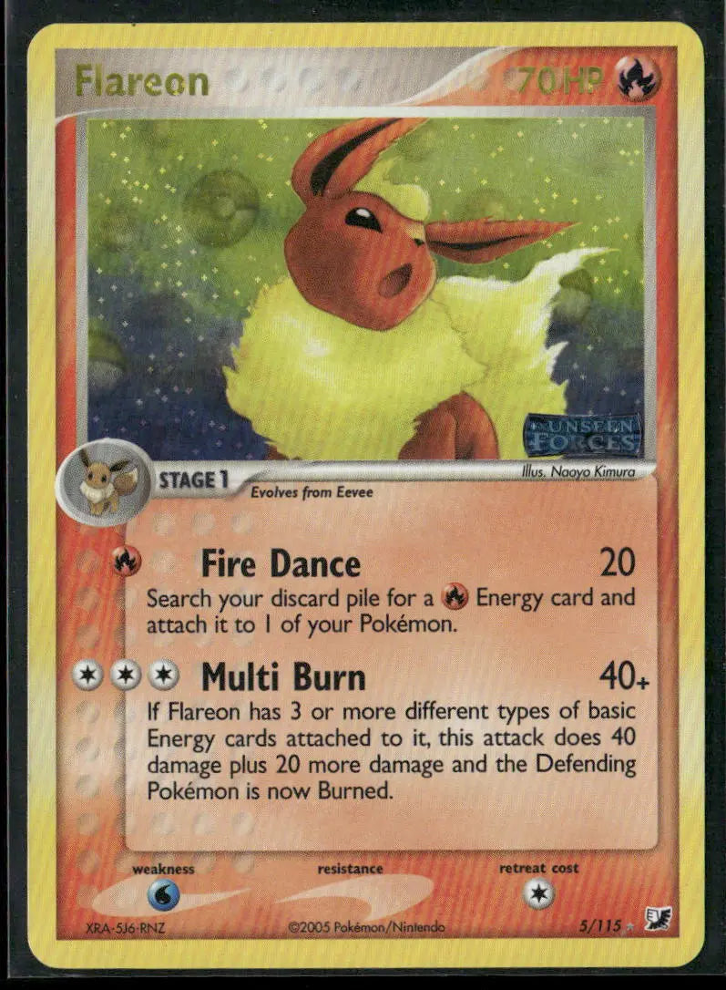 2005 Pokemon EX Unseen Forces Reverse Holofoil Flareon 5/115 LP 