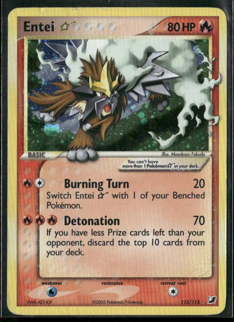 2005 Pokemon EX Unseen Forces Ultra Rare Entei Gold Star 113/115 