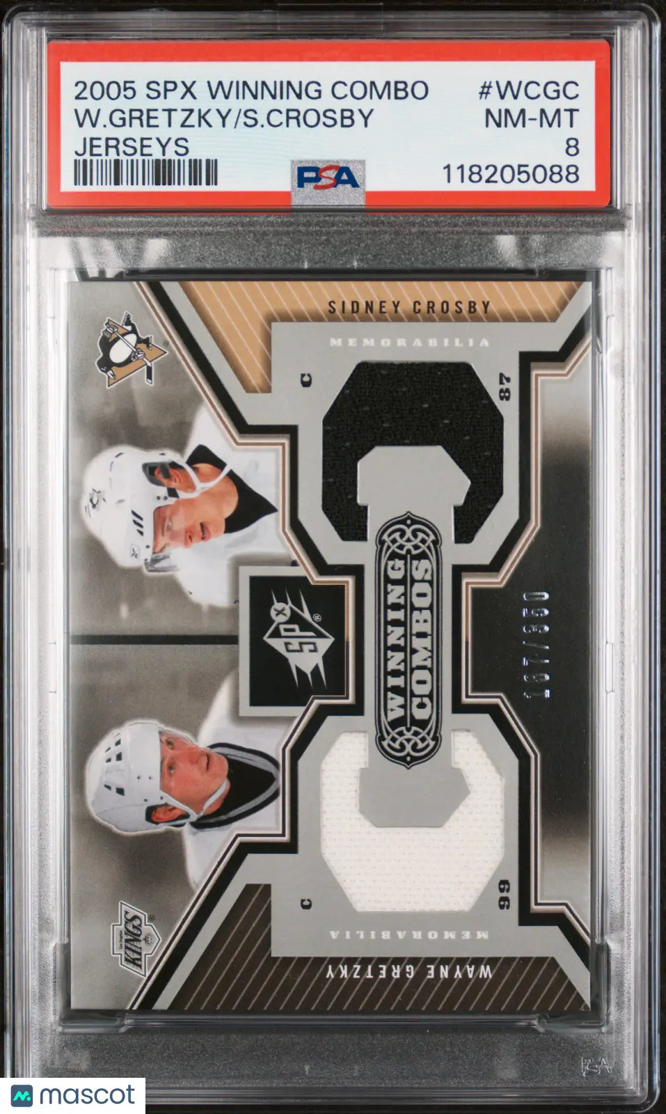 2005 SPX Winning Combos S. Crosby W. Gretzky #WCGC Jerseys /350 PSA 8 