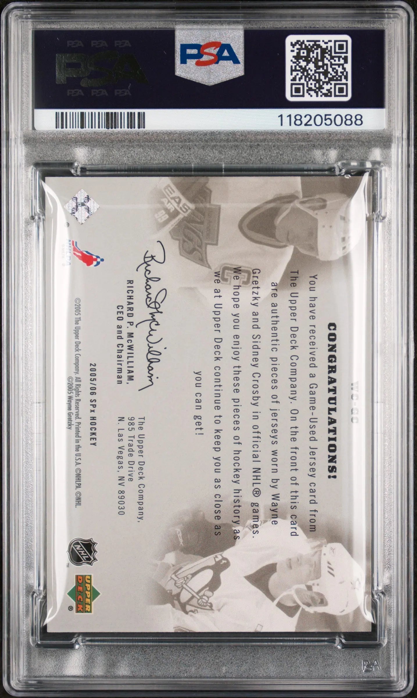 2005 SPX Winning Combos S. Crosby W. Gretzky #WCGC Jerseys /350 PSA 8 