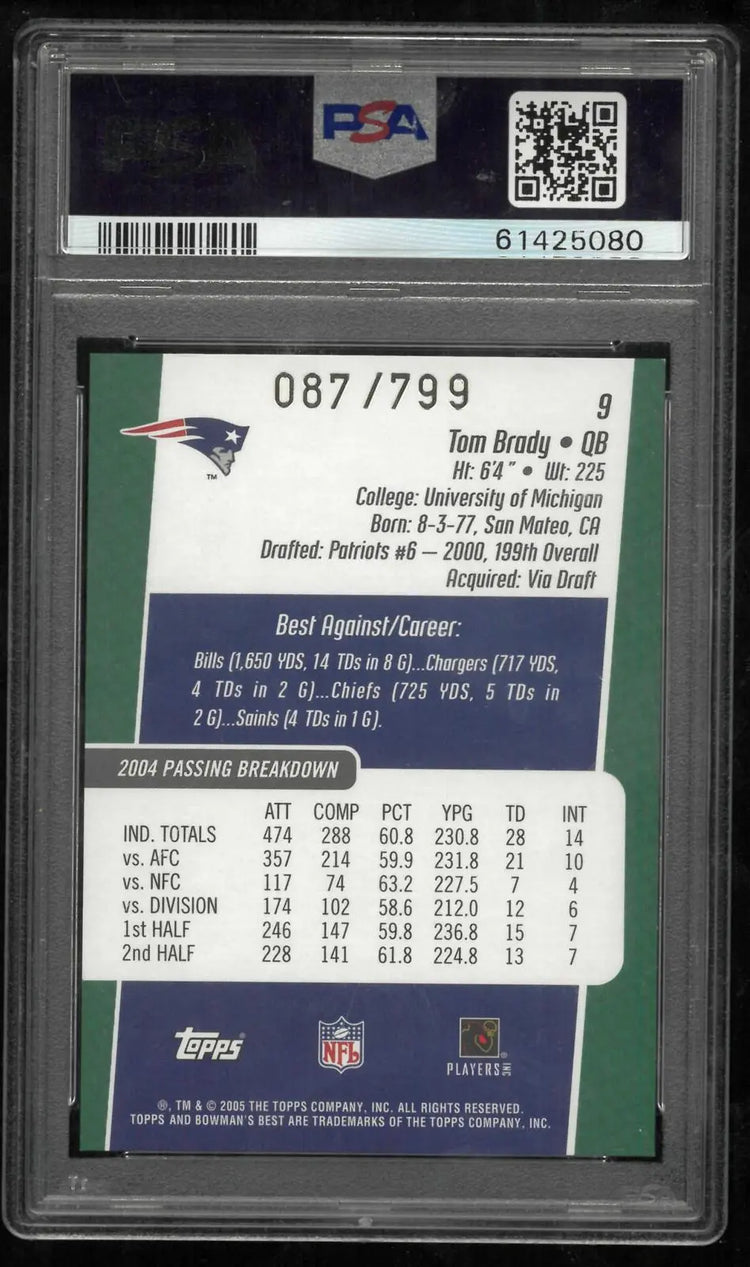 2005 Topps Bowman's Best Football Tom Brady Green /799 PSA 9 
