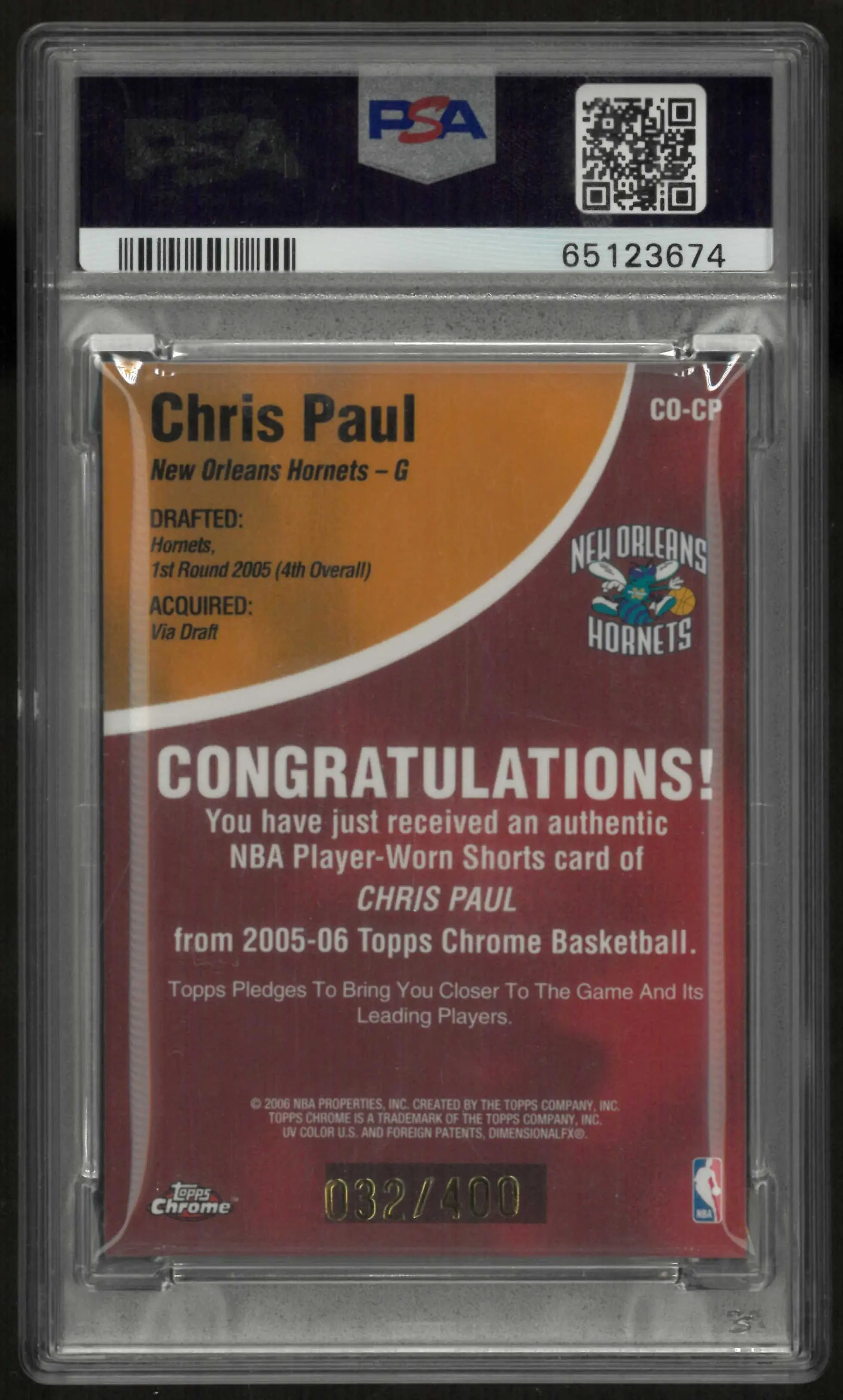 2005 Topps Chrome Chosen One Rookie Patch Chris Paul /400 RC PSA 9 