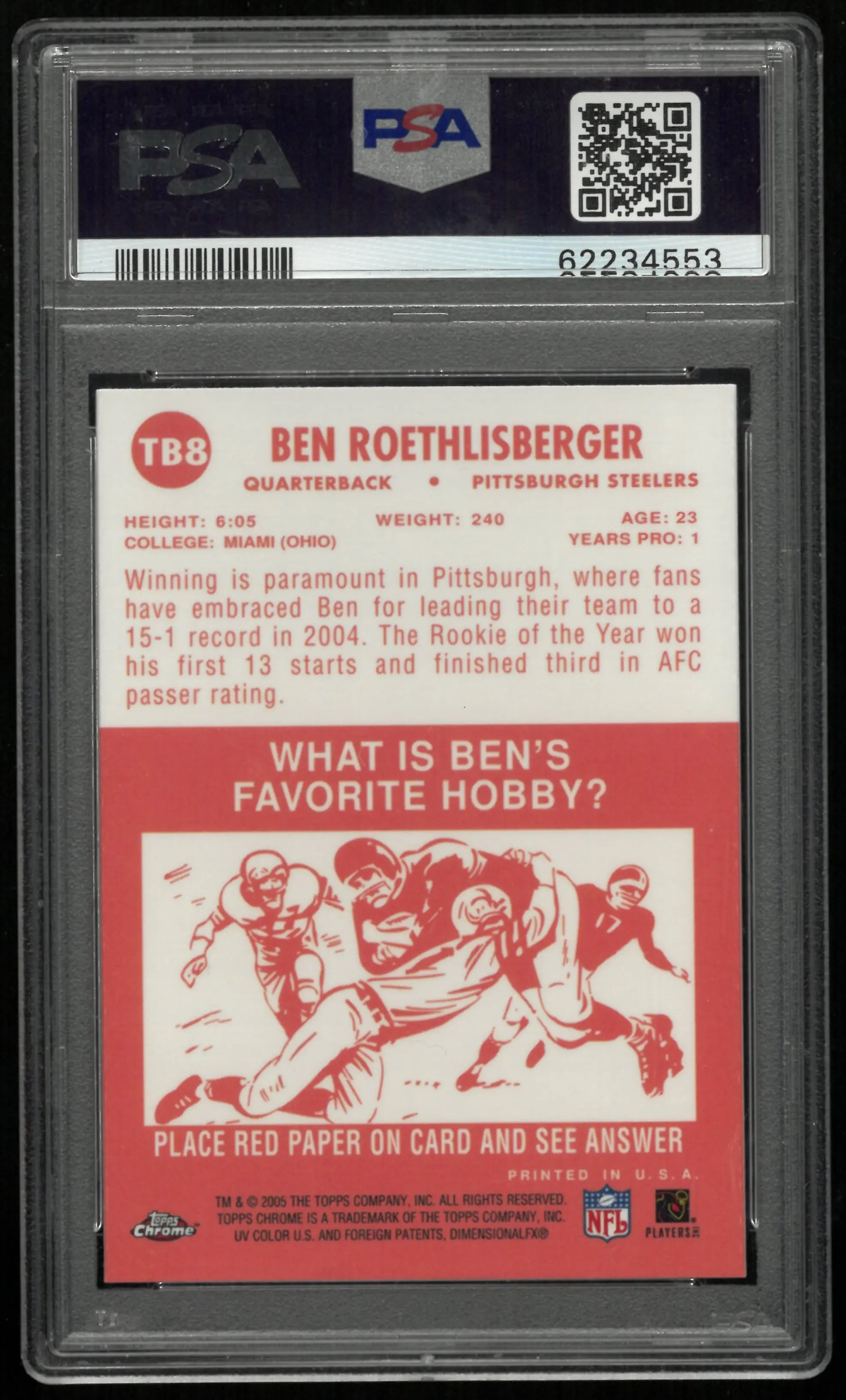 2005 Topps Chrome Throwbacks Ben Roethlisberger  PSA 9 