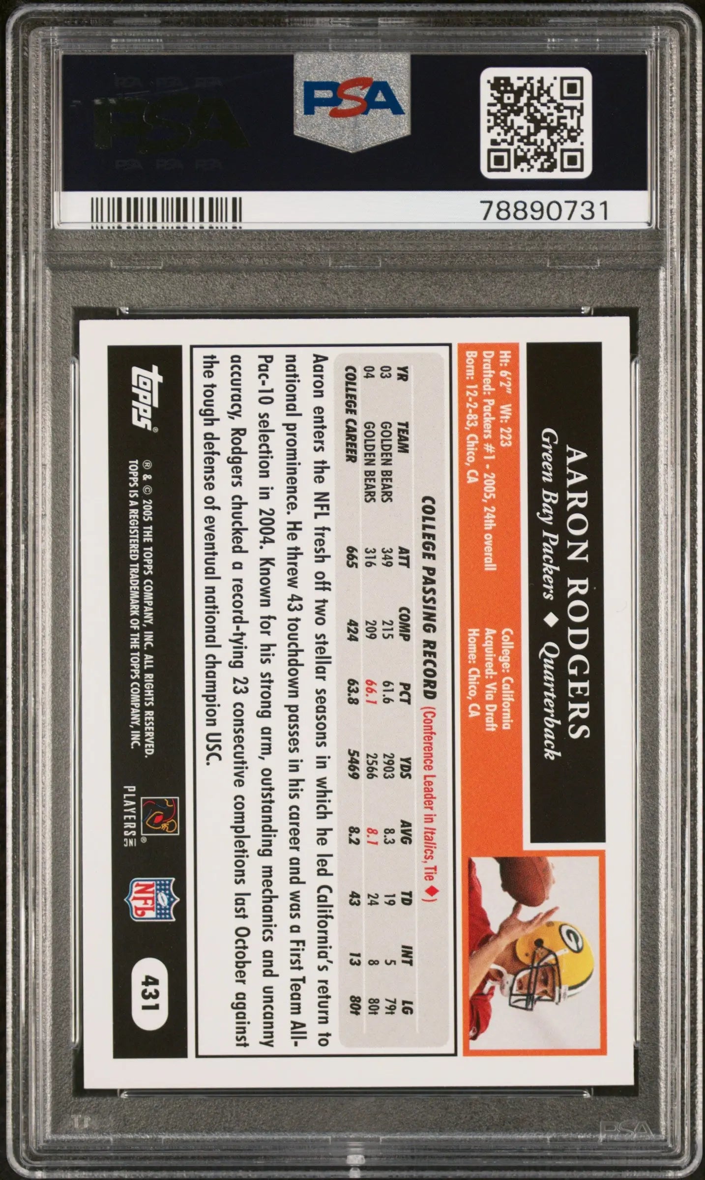 2005 Topps Football 50th Anniversary Aaron Rodgers PSA 9 