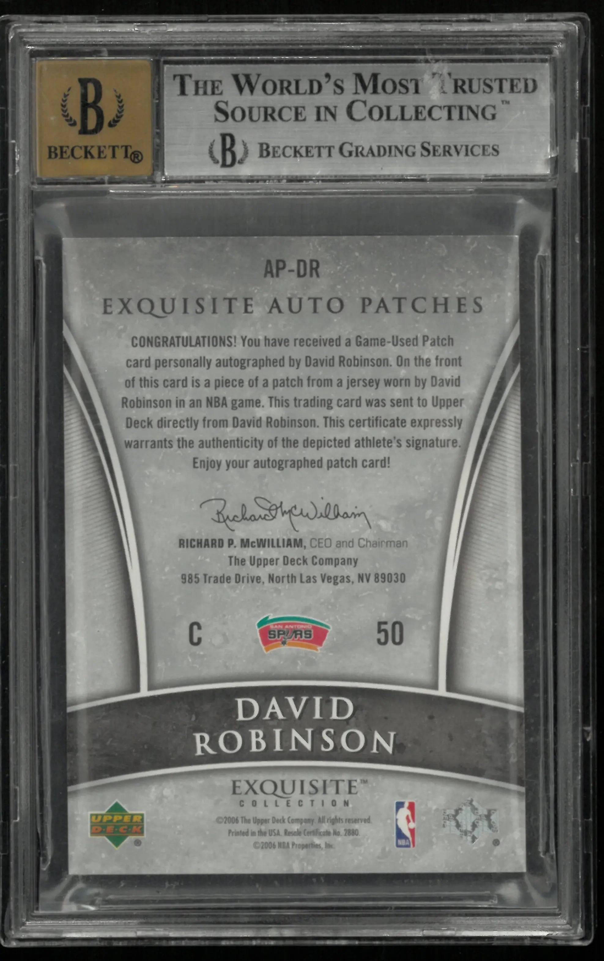 2005 UD Exquisite Collection Auto Patches David Robinson BGS 9 Auto 10 /100 