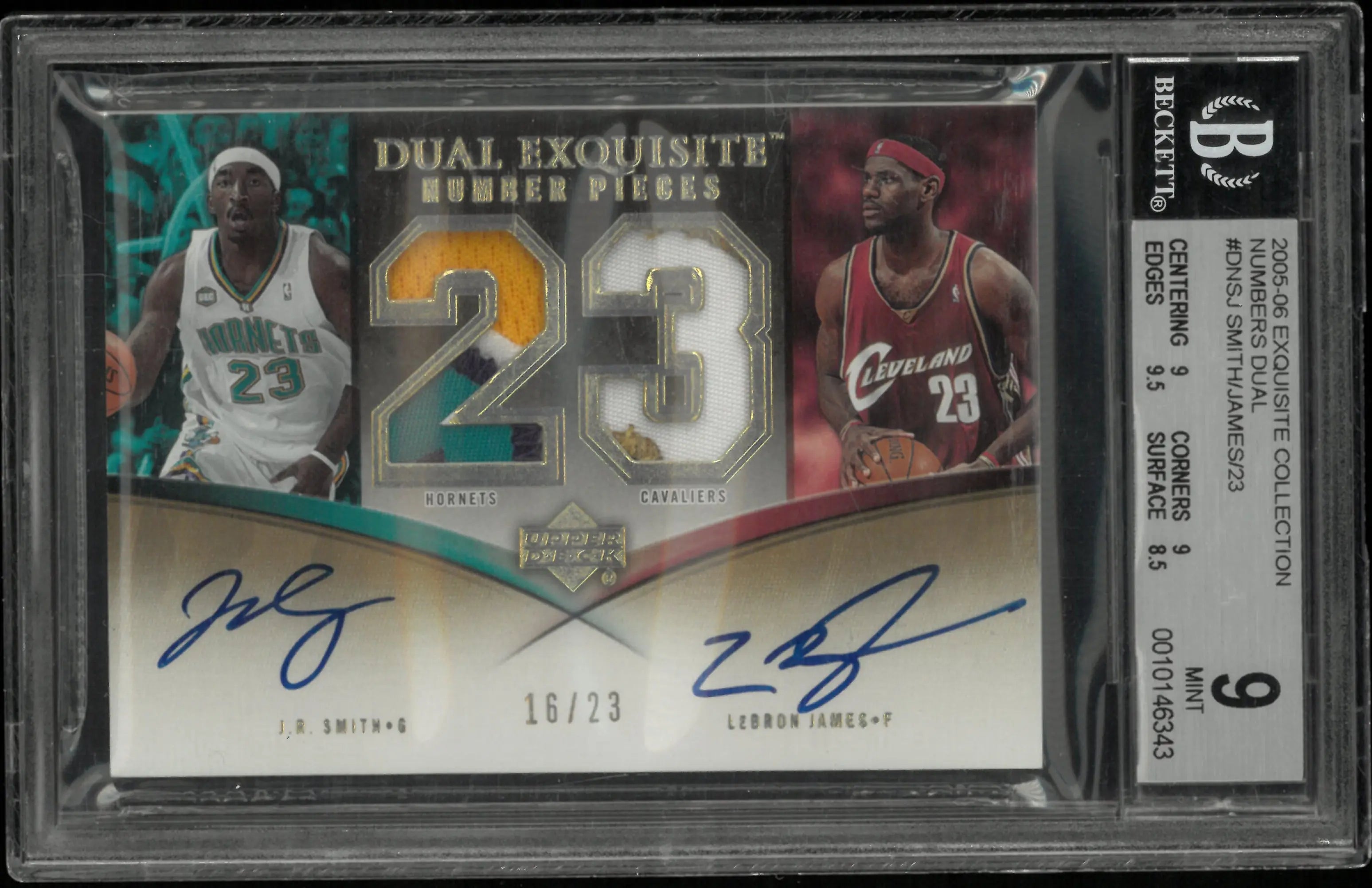2005 UD Exquisite Numbers Dual Autos LeBron James J.R. Smith /23 BGS 9 Auto 10 