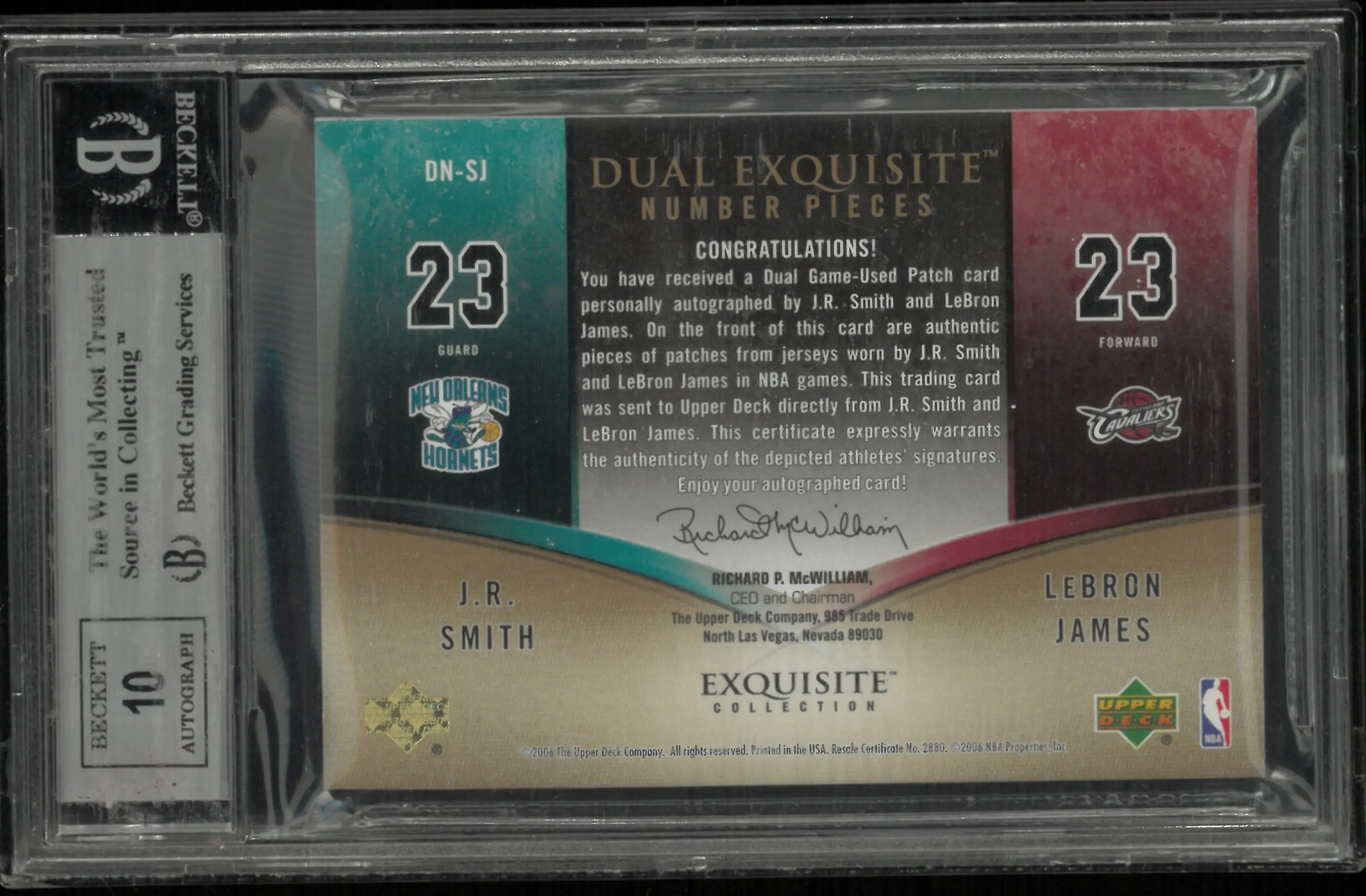 2005 UD Exquisite Numbers Dual Autos LeBron James J.R. Smith /23 BGS 9 Auto 10 