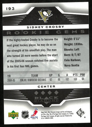 2005 Upper Deck Black Diamond Sidney Crosby Rookie Gems RC 