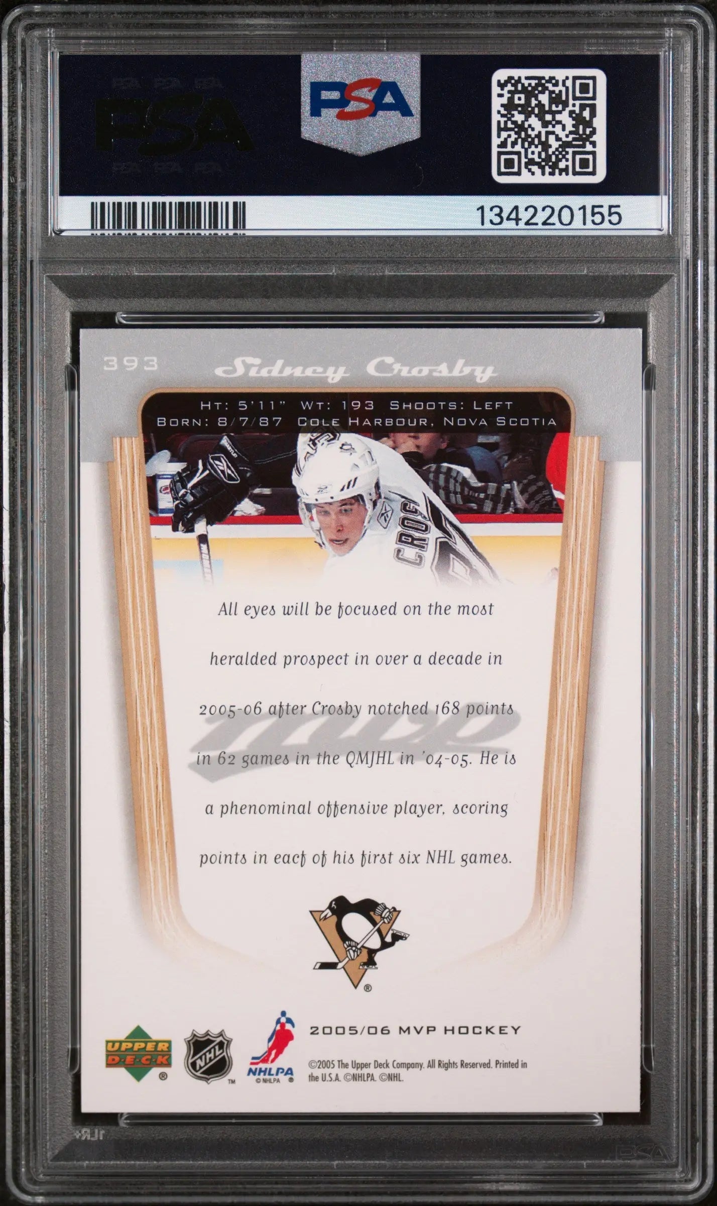 2005 Upper Deck MVP Sidney Crosby #393 Auto Autograph PSA 9 