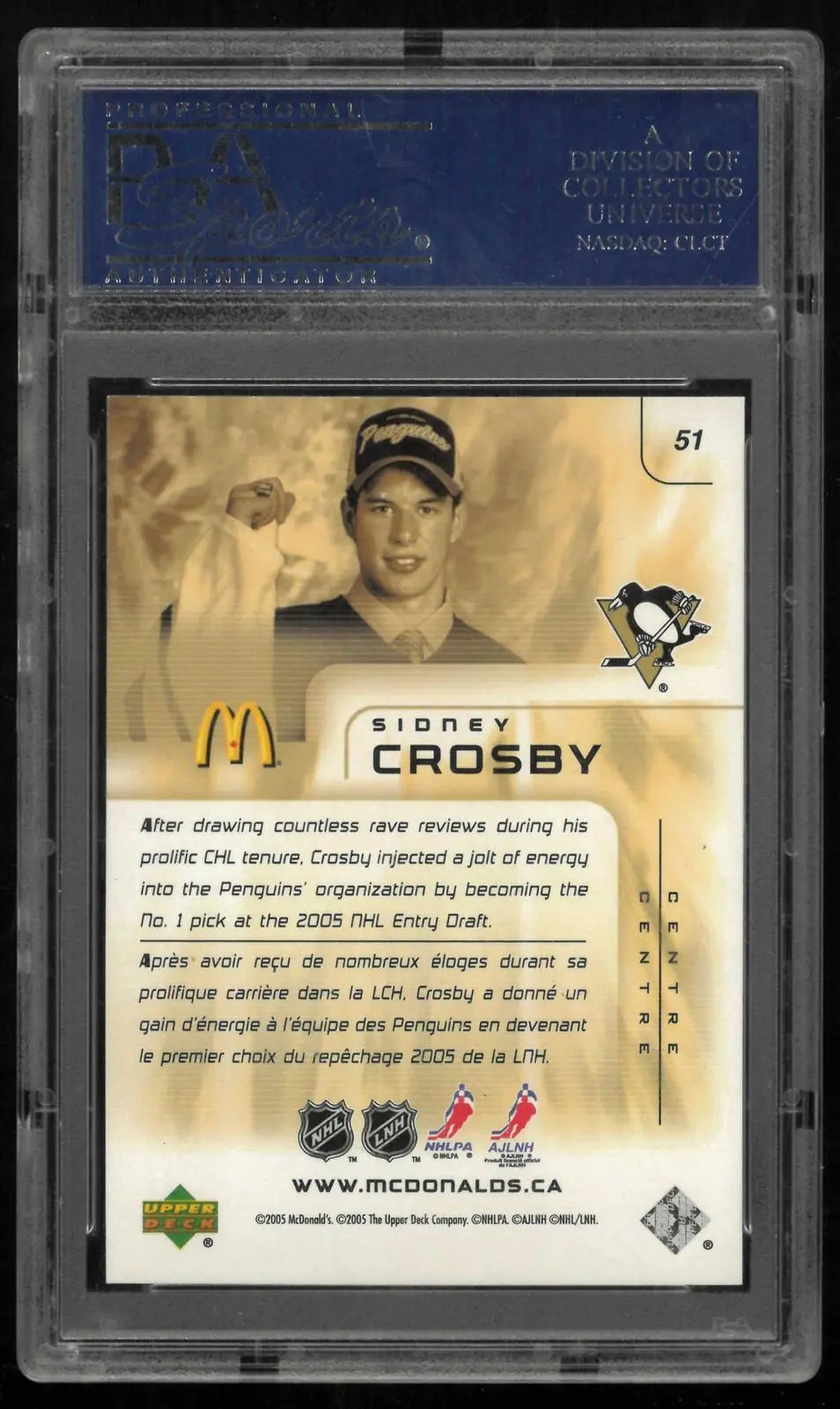 2005 Upper Deck McDonald's Rookie Sidney Crosby RC PSA 10 
