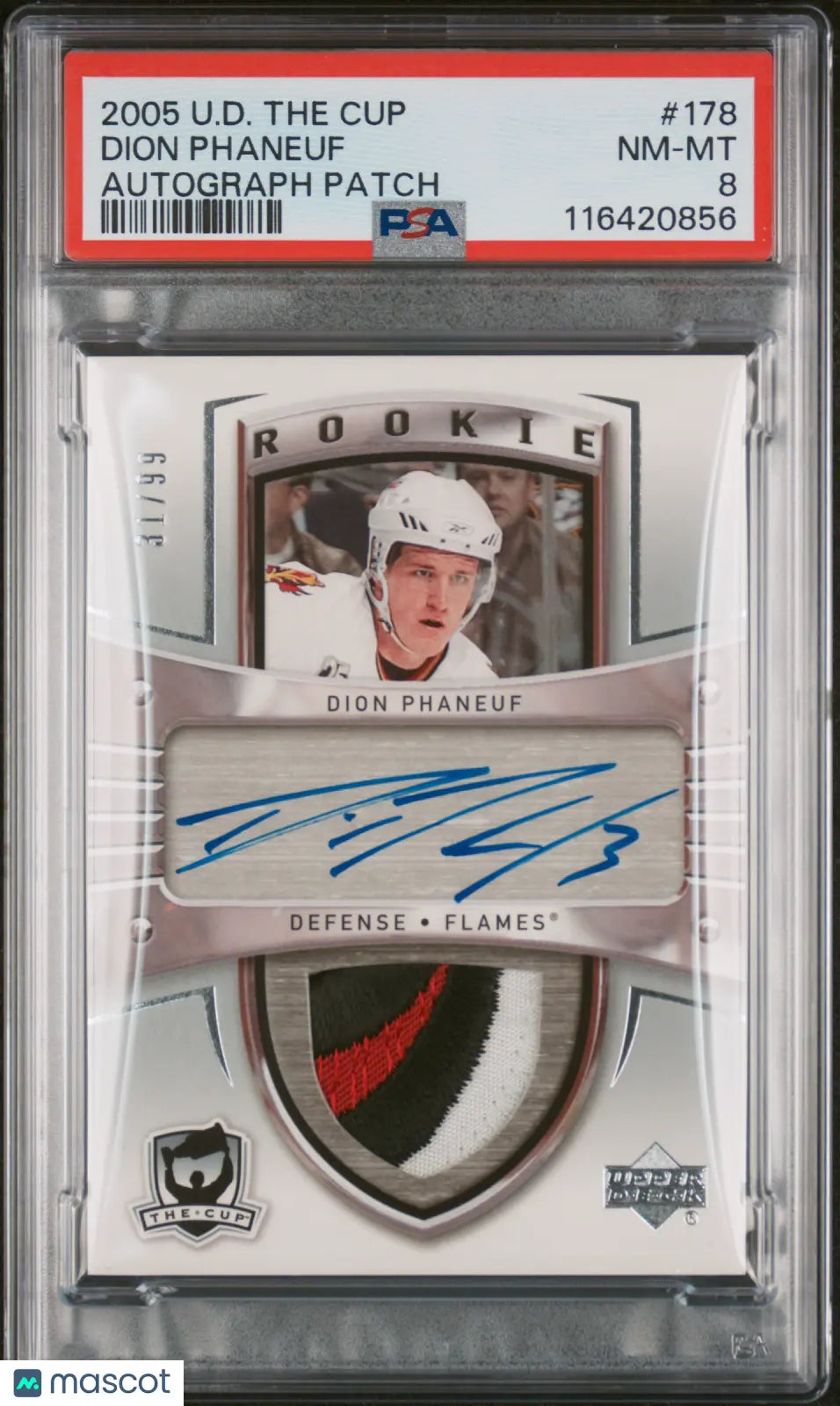 2005 Upper Deck The Cup Dion Phaneuf RC Rookie Autograph Patch PSA 8 /99 