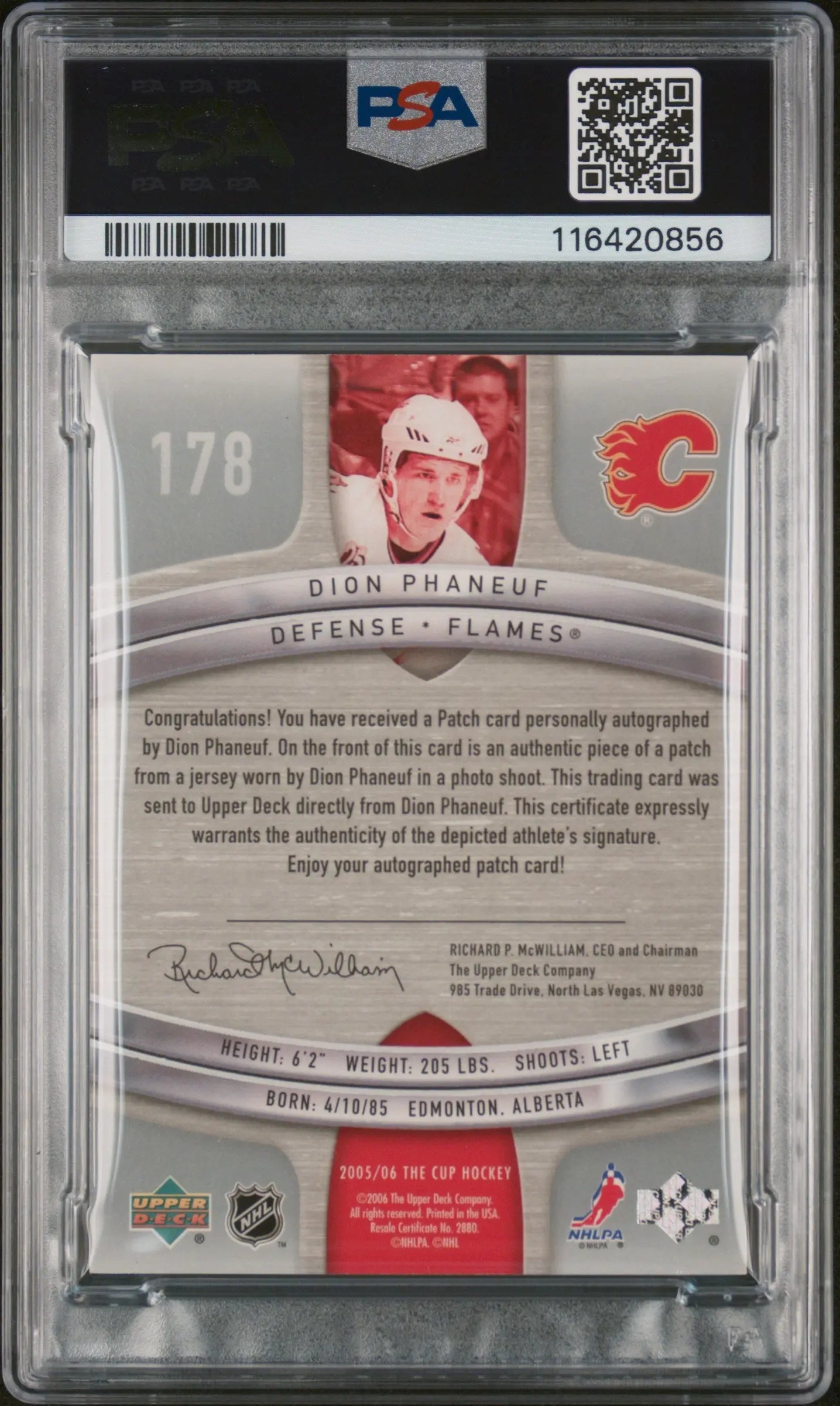 2005 Upper Deck The Cup Dion Phaneuf RC Rookie Autograph Patch PSA 8 /99 