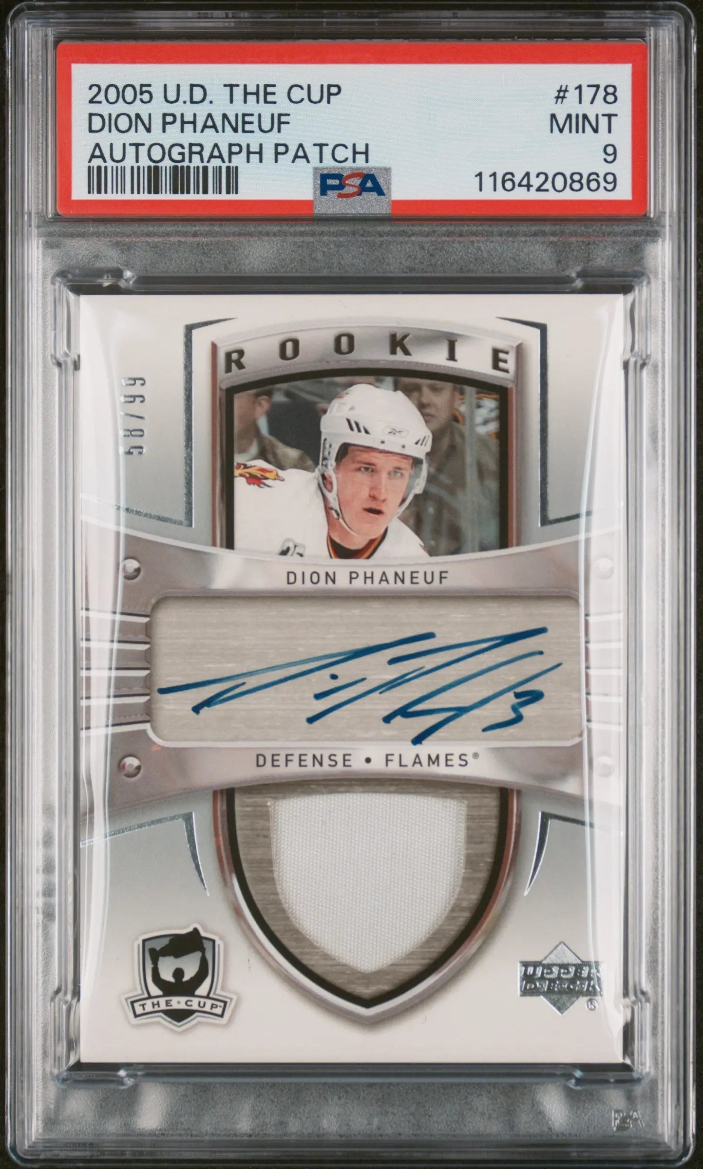 2005 Upper Deck The Cup #178 Dion Phaneuf Rookie Autograph Patch 99 PSA 9 