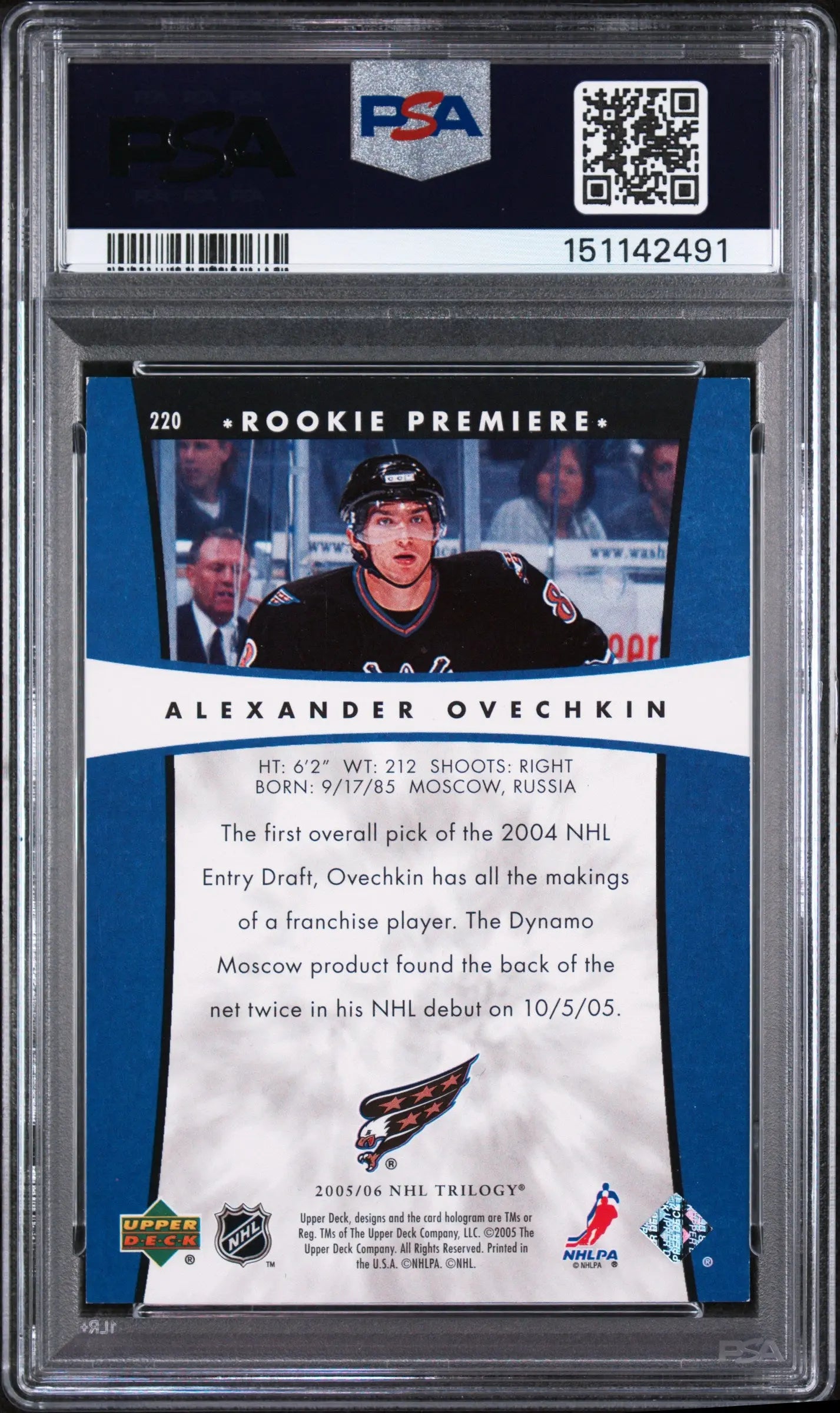 2005 Upper Deck Trilogy Rookie Premiere Alexander Ovechkin /999 RC PSA 8 