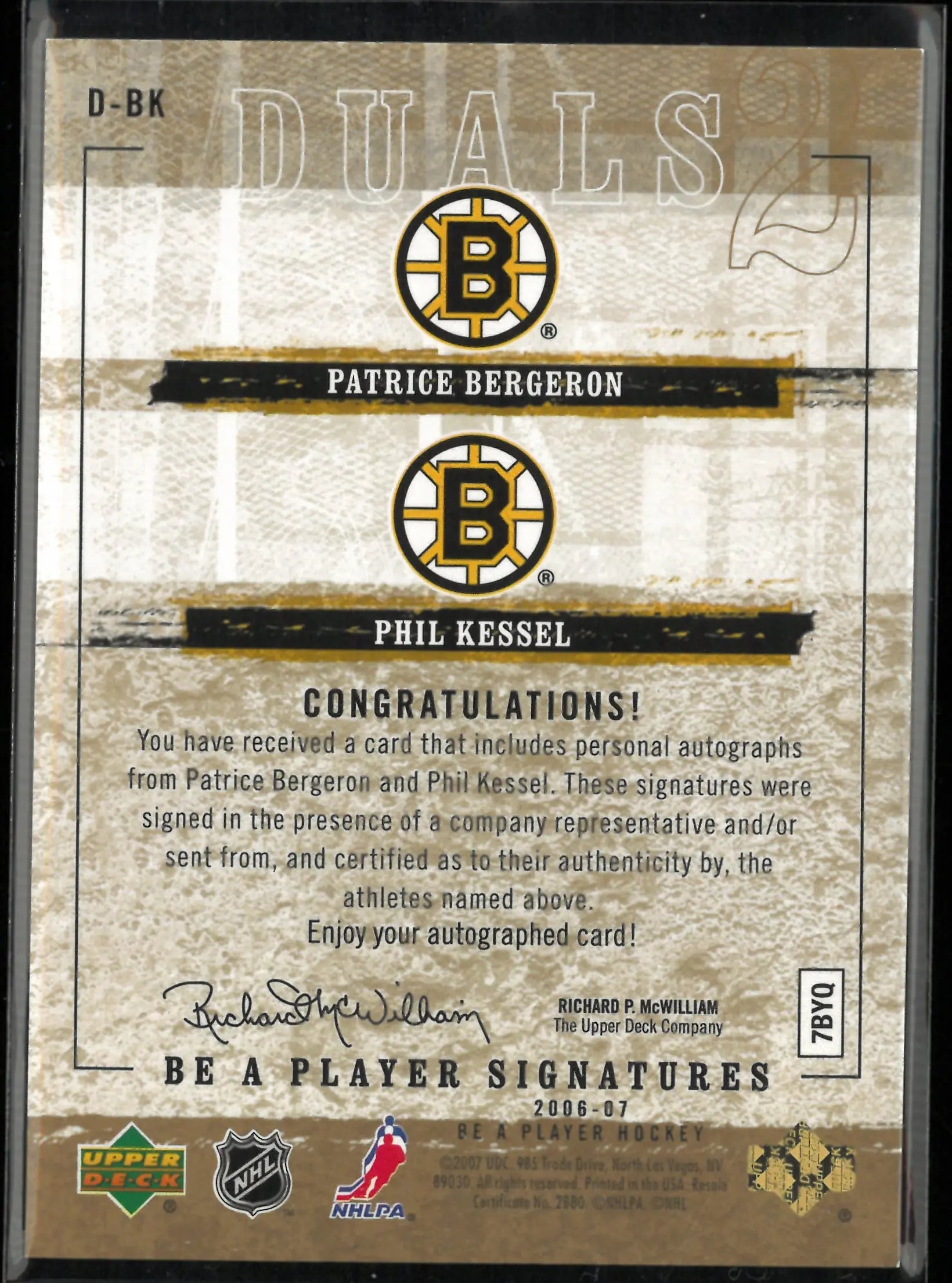 2006-07 Upper Deck Be A Player Signatures Dual Patrice Bergeron/Phil Kessel Auto 